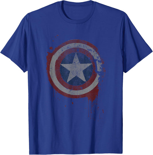 Marvel Comics Classic Distressed Drip Captain America Shield T-Shirt - T-Shirt | Royal