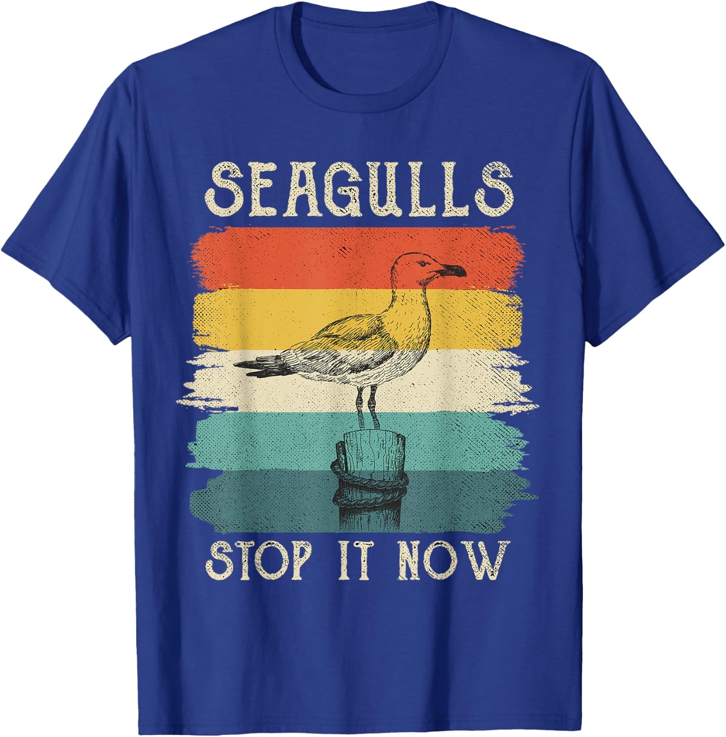 Seagulls Stop It Now Bird Lover 80s Retro Funny Seagull T-Shirt - T-Shirt | Royal