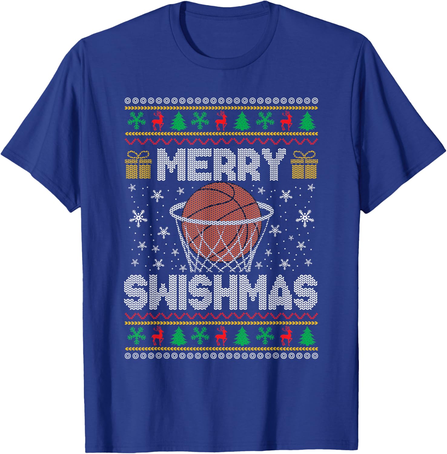 Merry Christmas Ugly Christmas Sweater Basketball Fans Women T-Shirt - T-Shirt | Royal