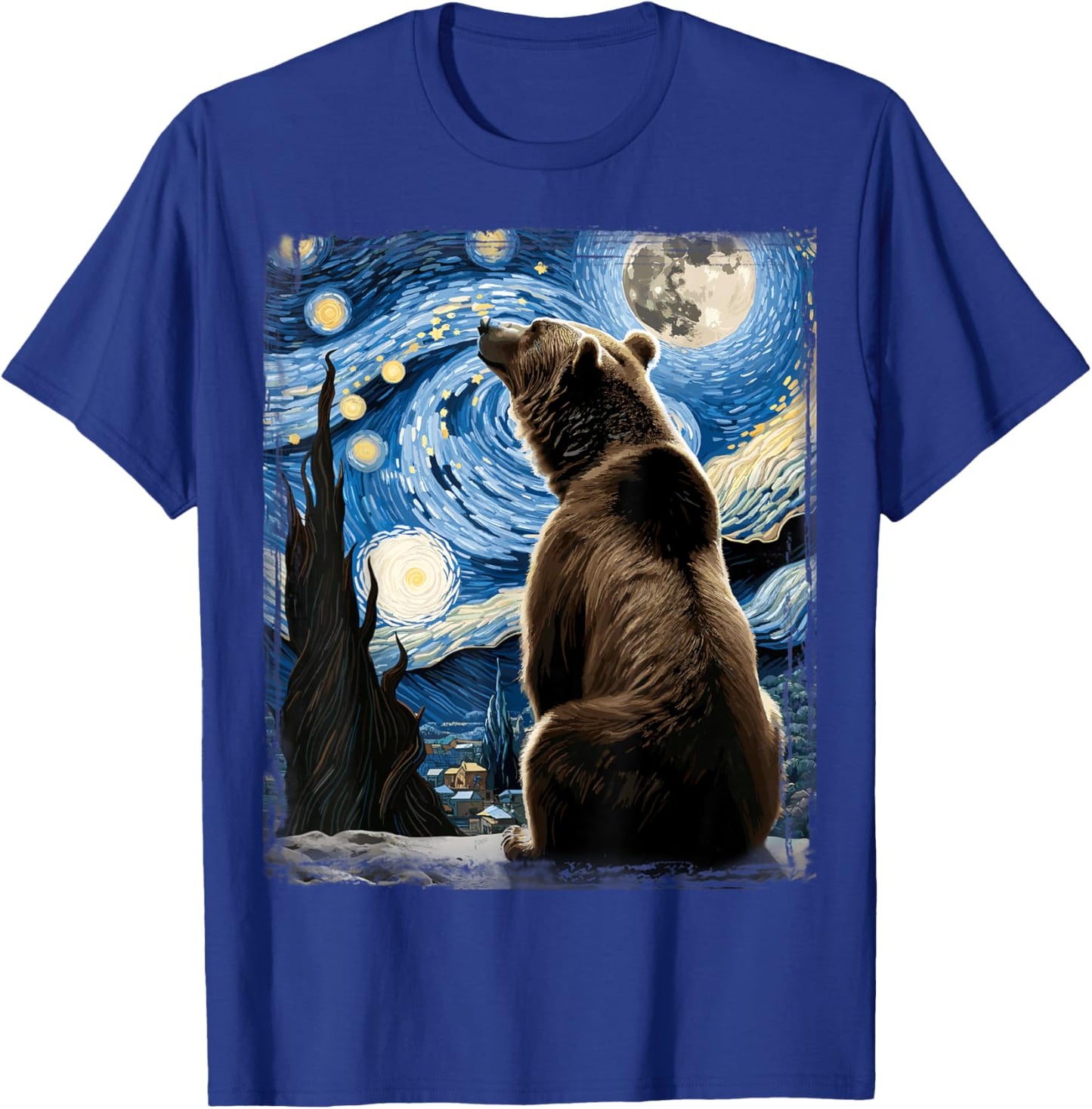 Artistic Bear Shirt Van Gogh Style Starry Night Grizzly Bear T-Shirt - T-Shirt | Royal