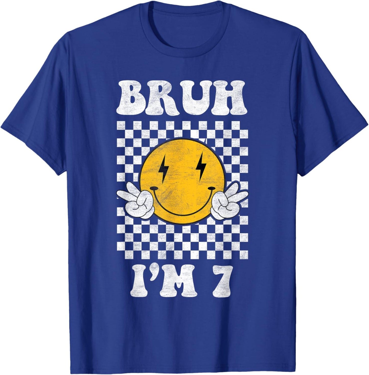 Bruh I'm 7 year old Groovy retro 7th Birthday Vintage T-Shirt - T-Shirt | Royal