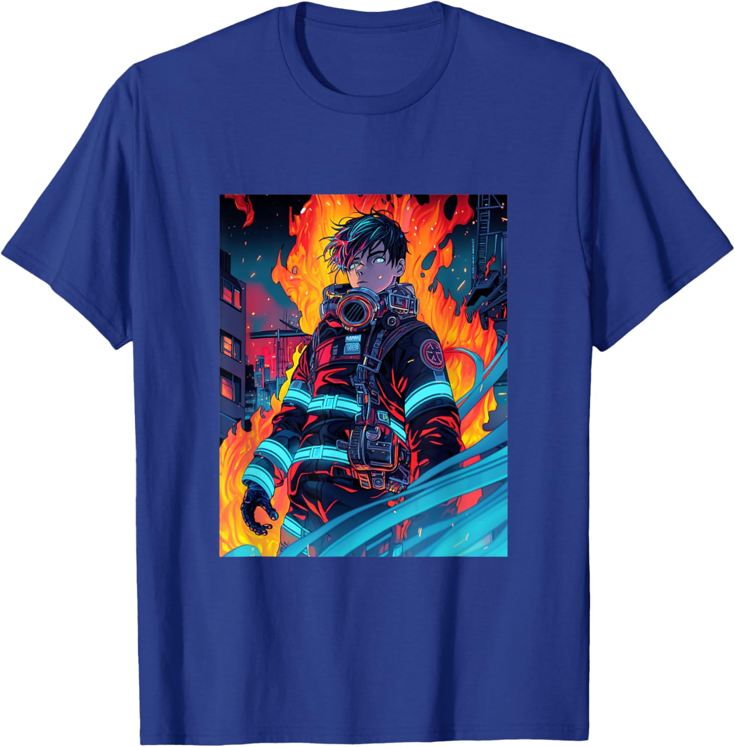 Anime Firefighter Fireman Cyberpunk Japanese Otaku T-Shirt - T-Shirt | Royal