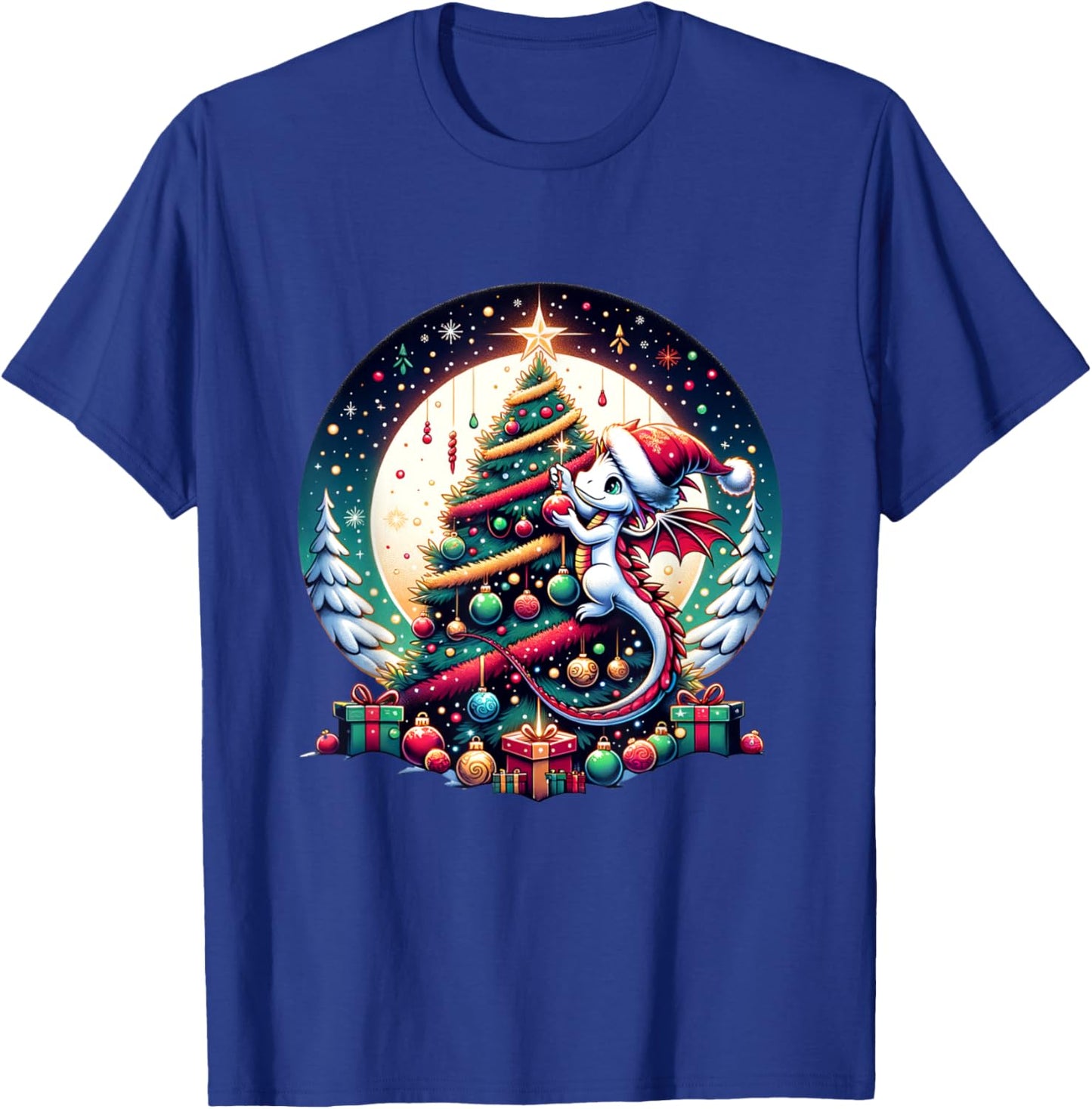 Christmas Dragon Decorates Christmas Tree - Merry Christmas T-Shirt - T-Shirt | Royal