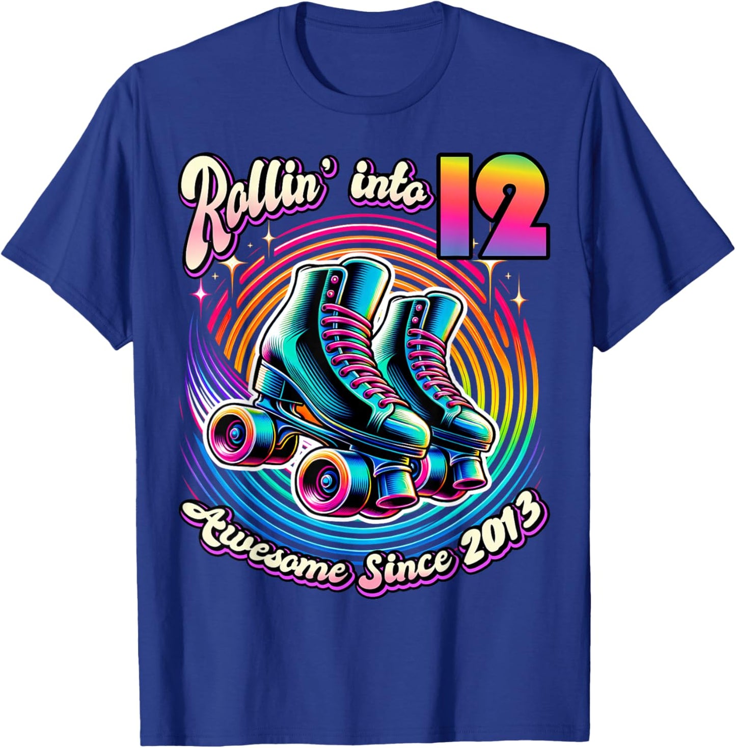 Birthday Roller Skating 12th Girl Rollin into 12 Skate Party T-Shirt - T-Shirt | Royal
