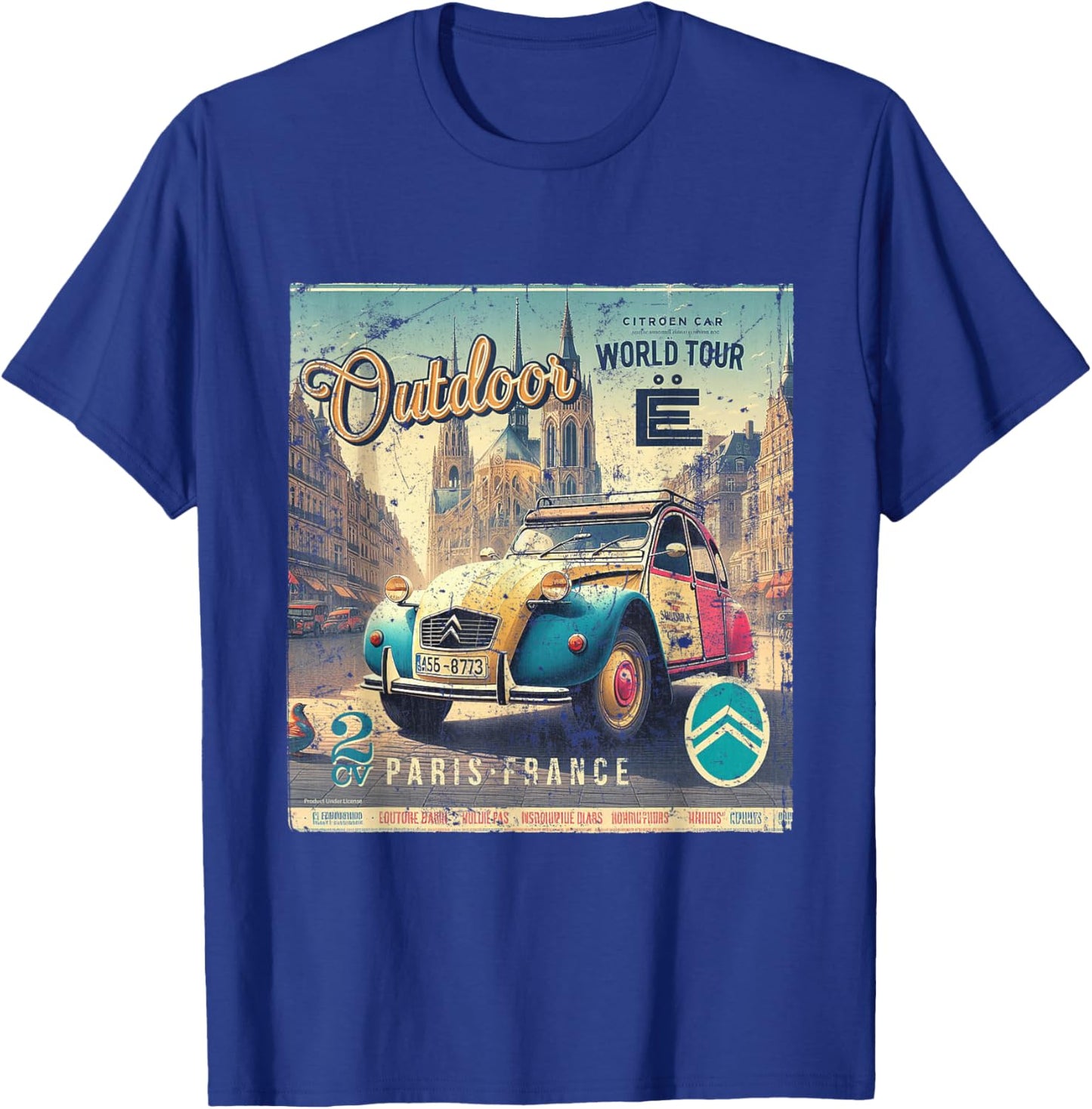 Citroën 2CV World Tour Paris France , Black, S T-Shirt - T-Shirt | Royal