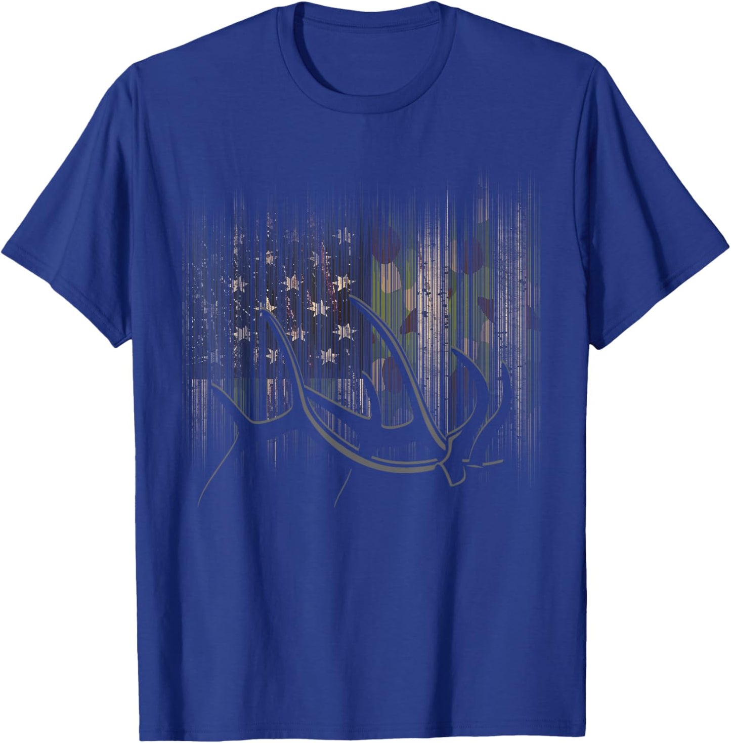 American Flag Outdoor Antlers Elk Deer T-Shirt - T-Shirt | Royal