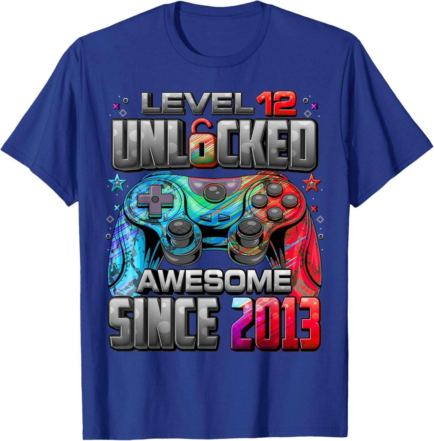 Level 12 Unlocked Awesome Since 2013 12th Birthday Gaming T-Shirt - T-Shirt | Royal