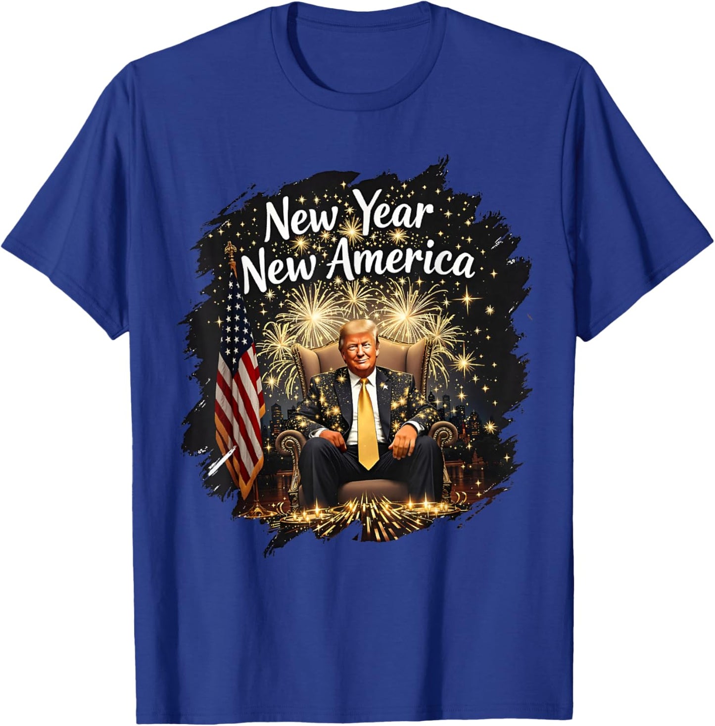 New Year New America Happy New Year Party 2025 Trump Funny T-Shirt - T-Shirt | Royal