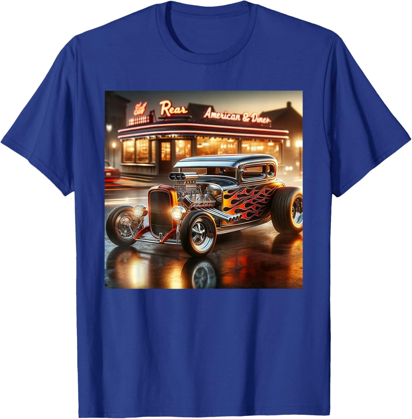 Classic Hot Rod Retro Vintage Custom Hotrod Car Illustration T-Shirt - T-Shirt | Royal
