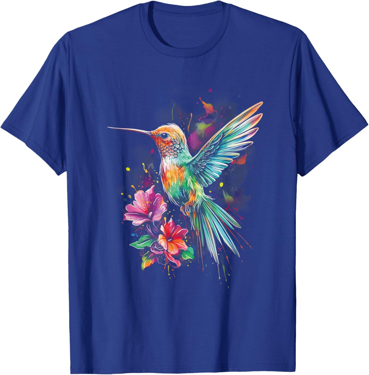 Hummingbird Floral Bird Artwork T-Shirt - T-Shirt | Royal