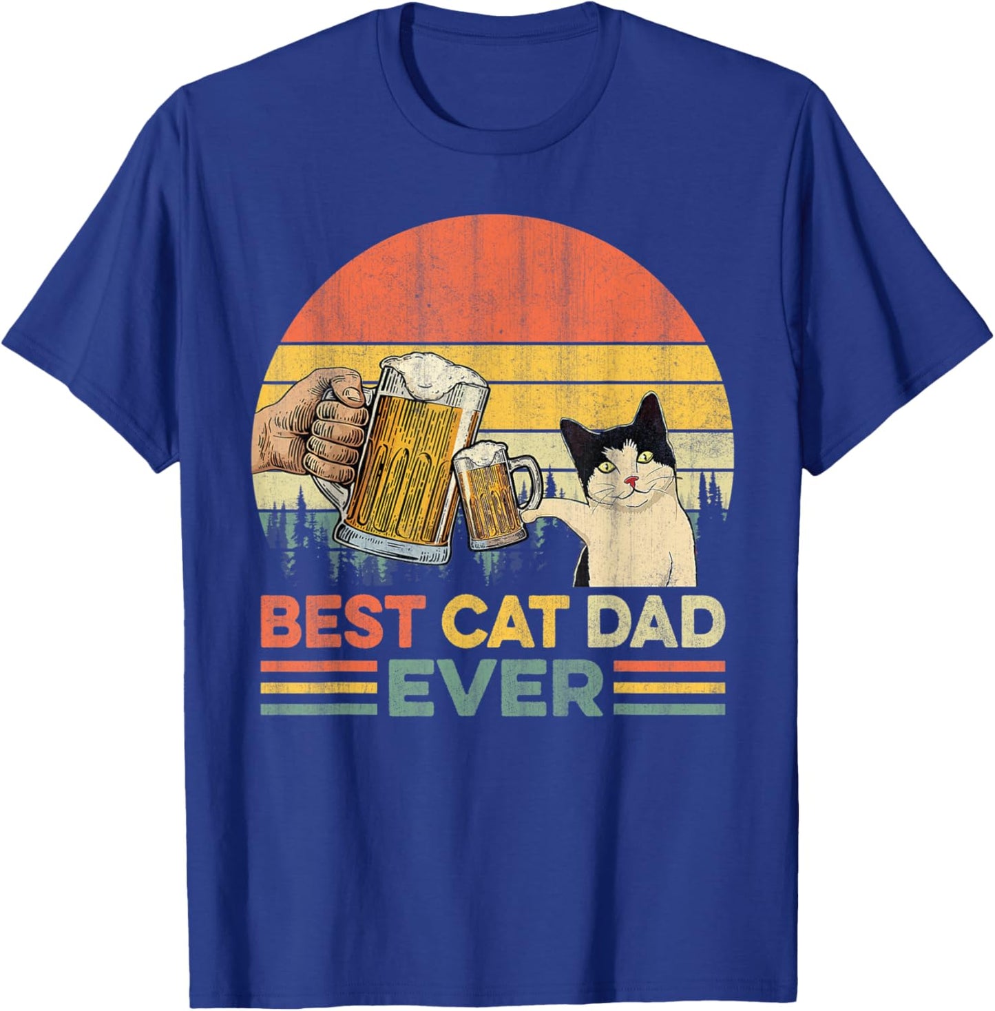 Vintage Best Cat Dad Ever Funny Beer Drinking Men T-Shirt - T-Shirt | Royal