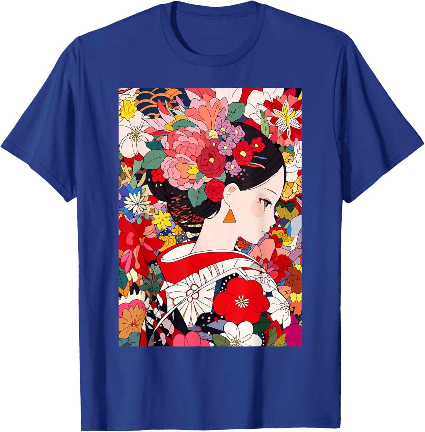 Japanese Flower Kimono Girl Cute Kawaii Anime Art T-Shirt - T-Shirt | Royal