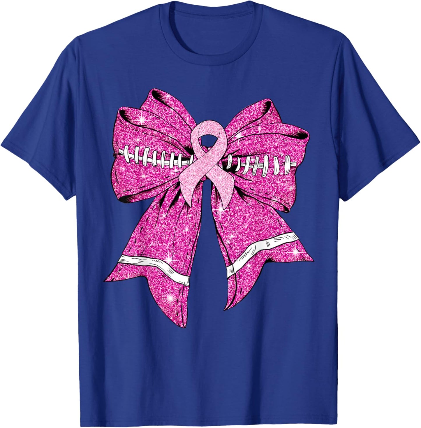 Cheer For The Cure Coquette Bow Football Breast Cancer Women T-Shirt - T-Shirt | Royal