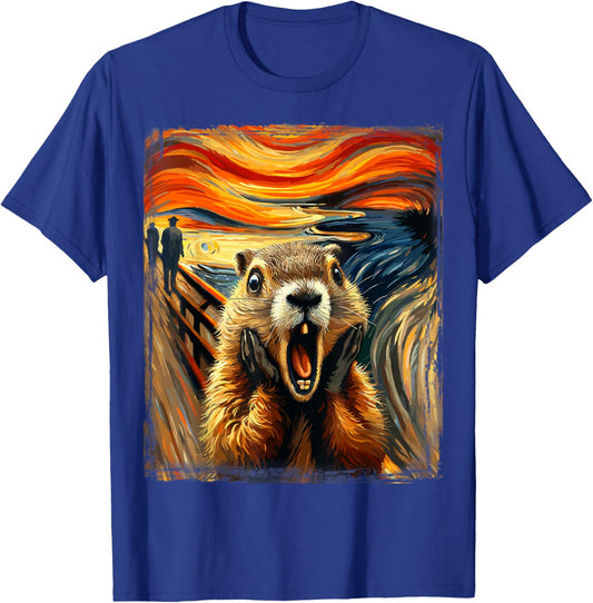 Scream Parody Funny Animal Painting Artistic Groundhog Day T-Shirt - T-Shirt | Royal