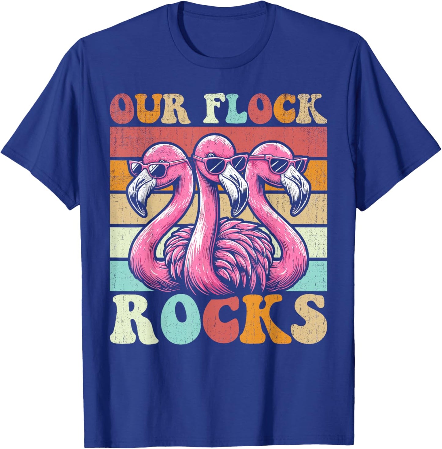 Our Flock Rocks Flamingo Matching Family Vacation T-Shirt - T-Shirt | Royal