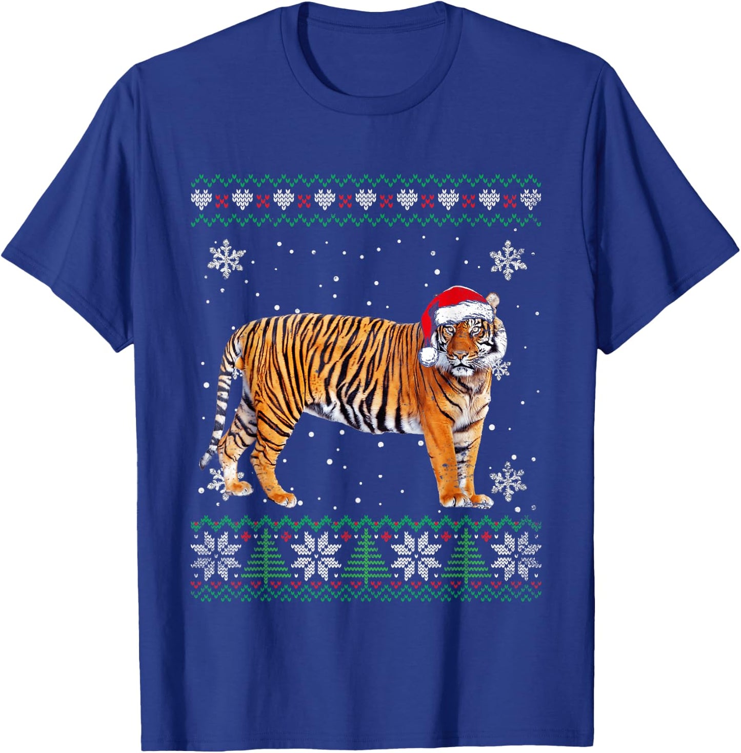 Santa Tiger Ugly Sweater Animals Christmas Pajama T-Shirt - T-Shirt | Royal