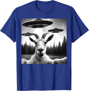 Goat Selfie With Alien UFO Funny Goat Gifts Women T-Shirt - T-Shirt | Royal