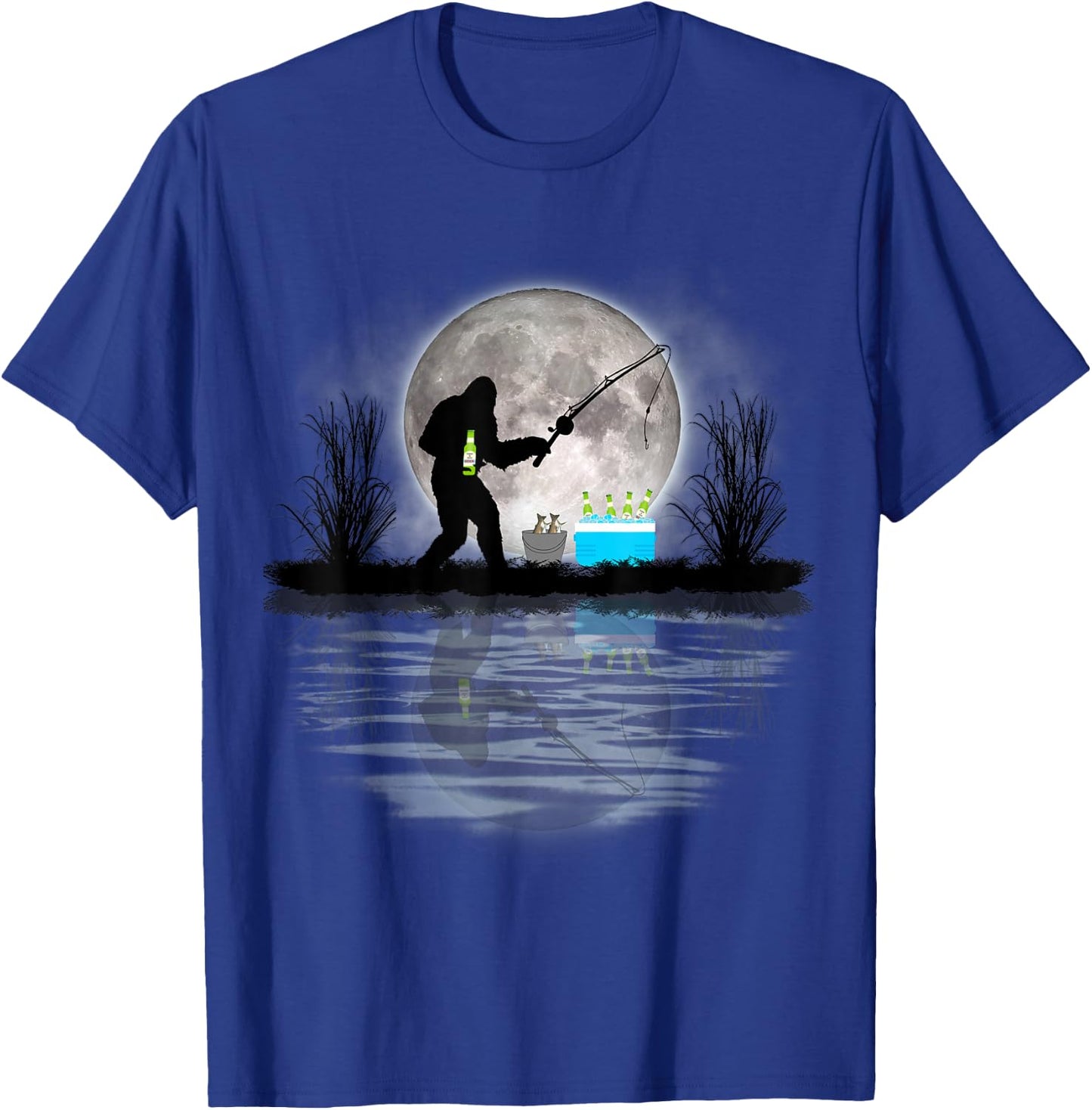 Bigfoot Fishing Funny Sasquatch Fishing & Beer Gift T-Shirt - T-Shirt | Royal