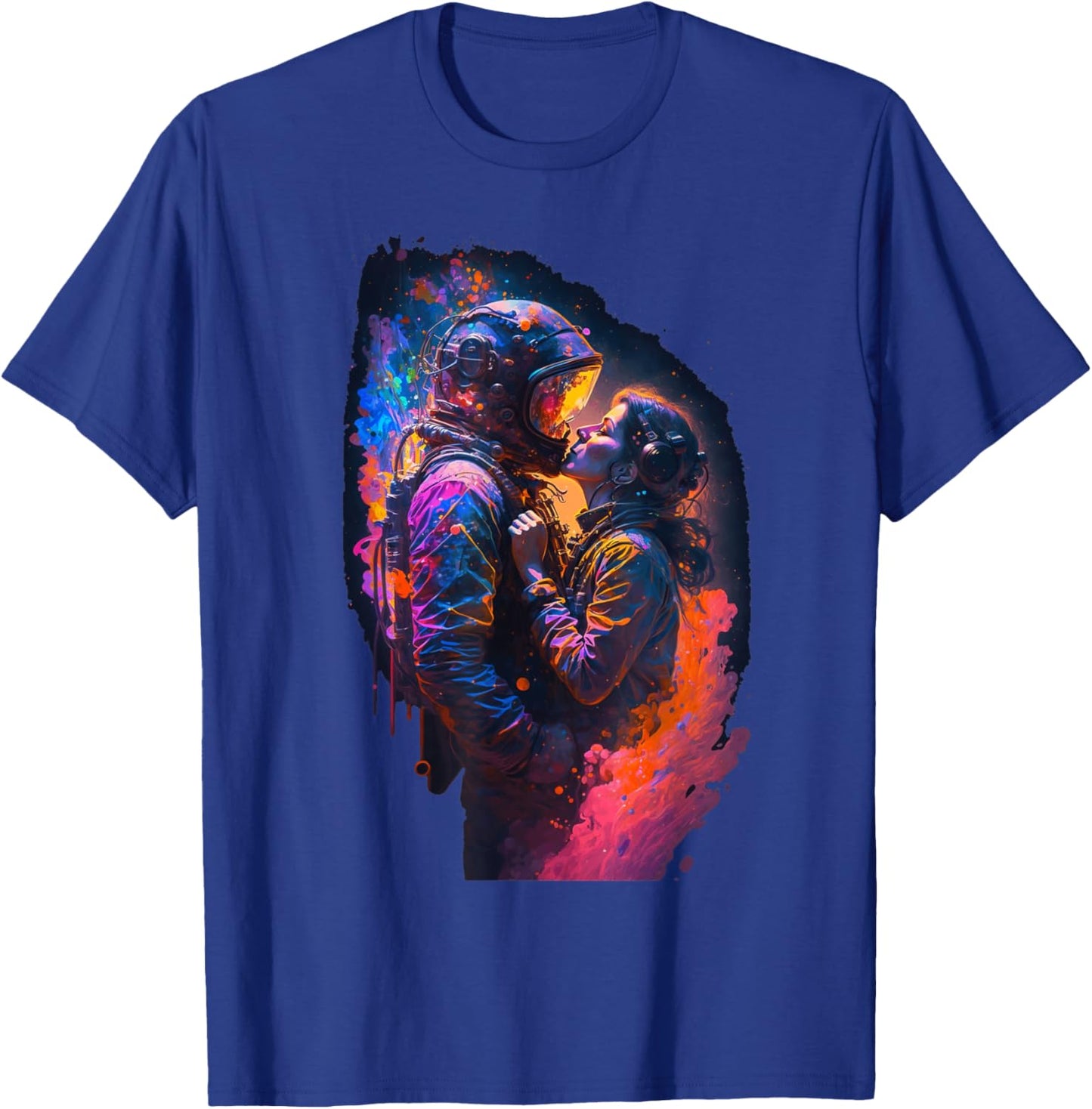 Astronaut Love Couple Kiss Outer Space | Colorful Astronaut T-Shirt - T-Shirt | Royal