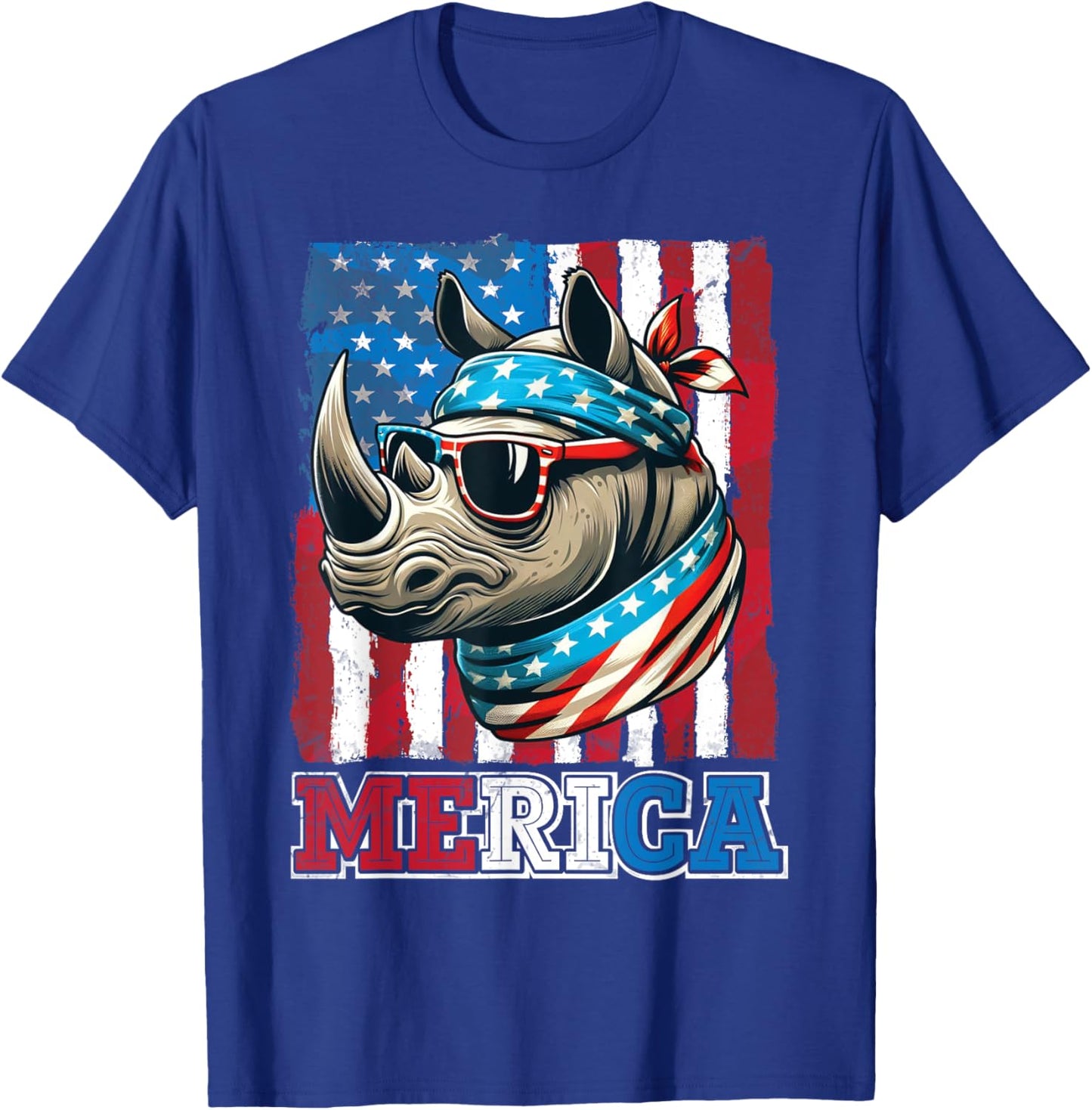 Rhino Wearing US Flag Costume Independence July 4th MERICA Women Men T-Shirt - T-Shirt | Royal