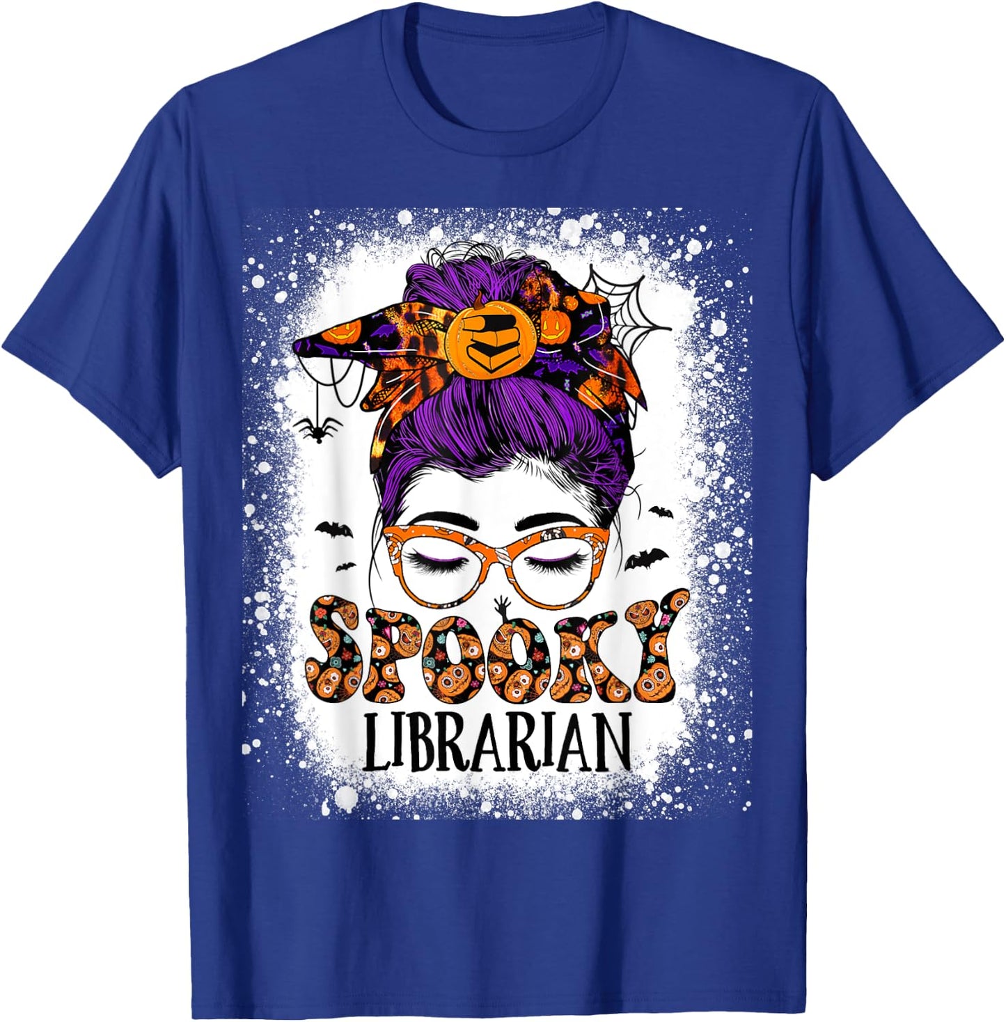 Spooky Librarian Teacher Halloween Messy Bun Book Library T-Shirt - T-Shirt | Royal