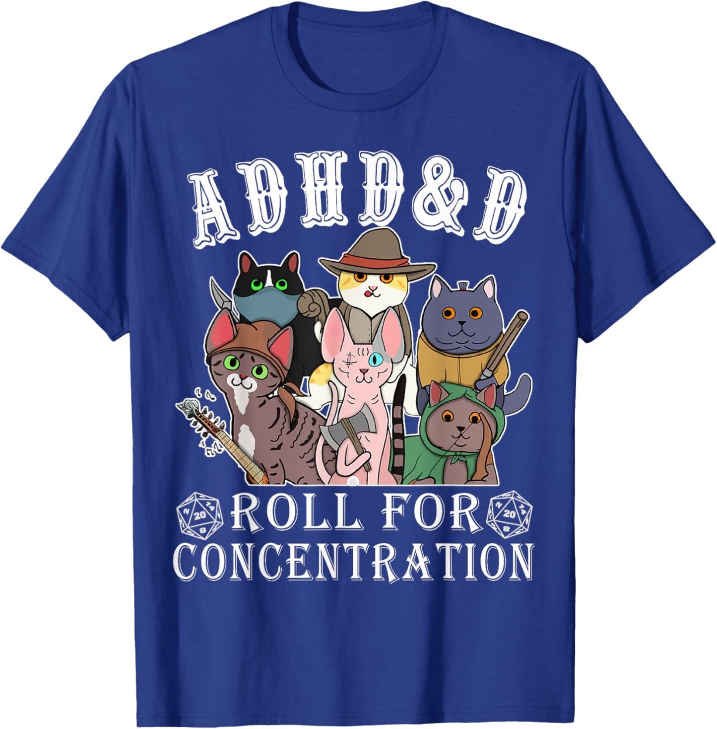 Cats RPG Gamer Roll For Concentration D20 Dice Nerdy Men Kid T-Shirt - T-Shirt | Royal