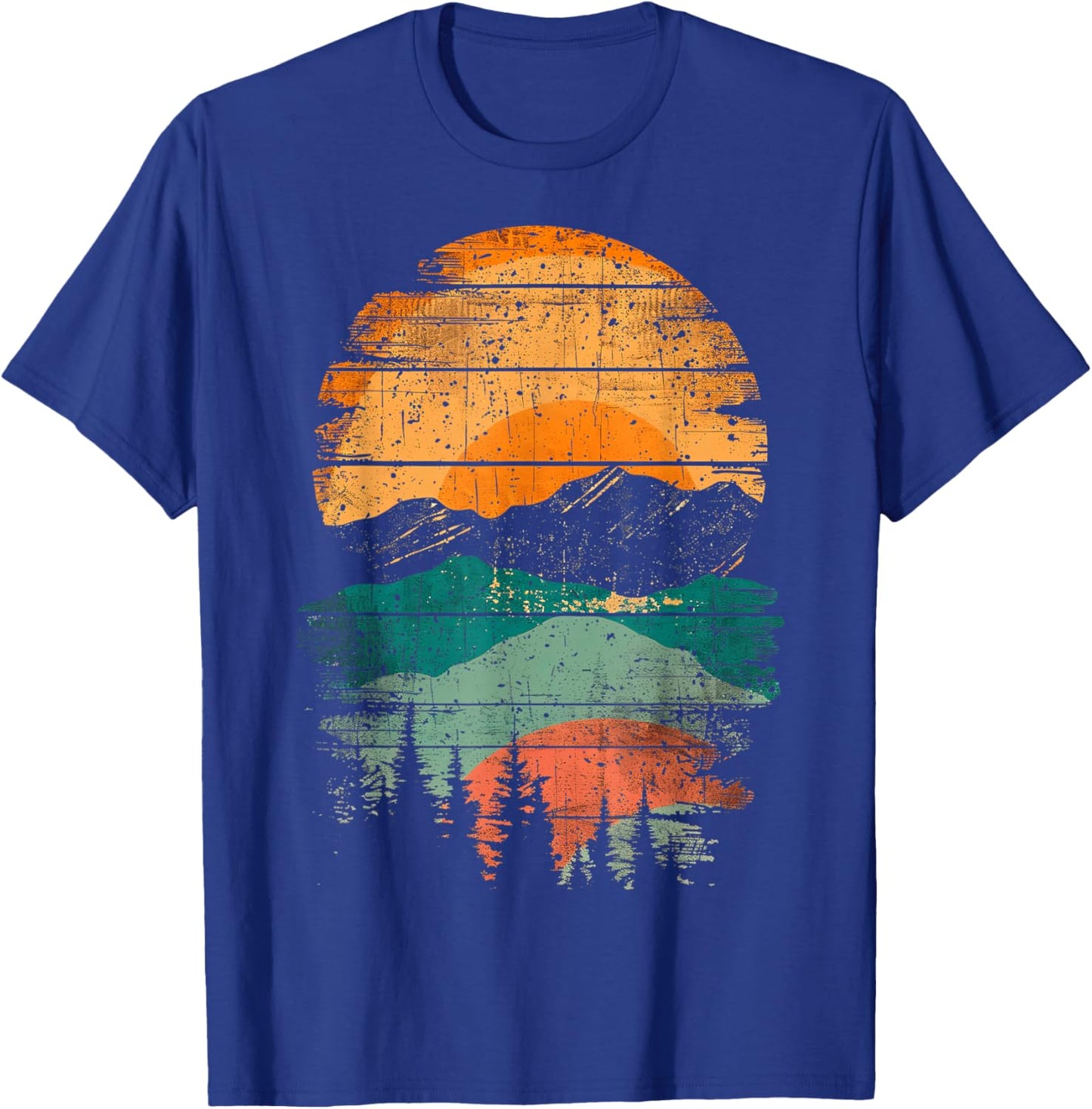 Sunset Orange Blue Distressed Nature T-Shirt - T-Shirt | Royal