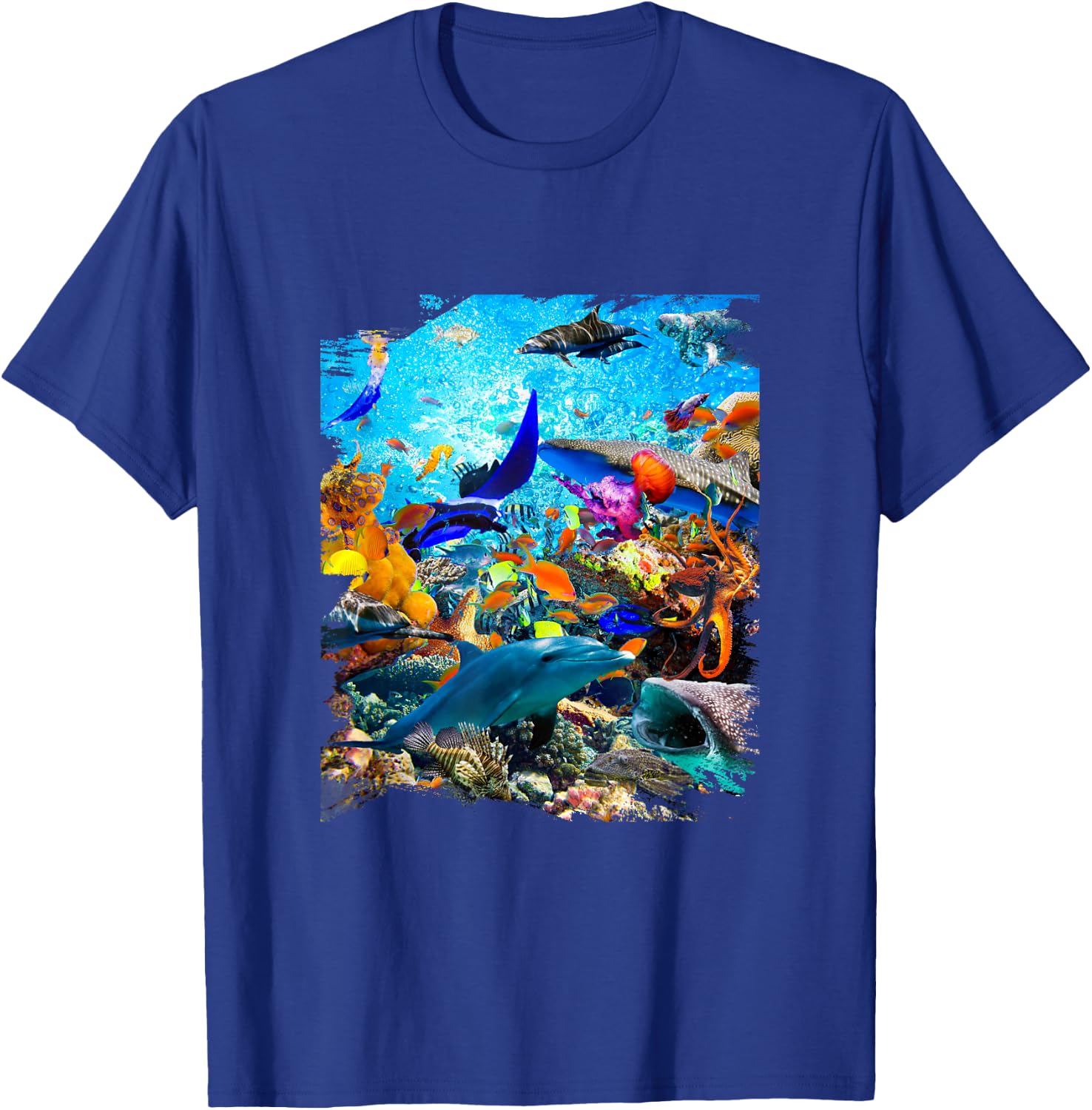 Ocean Dolphin Shark Turtle Coral Sea Fish Orca Whale Reef T-Shirt - T-Shirt | Royal