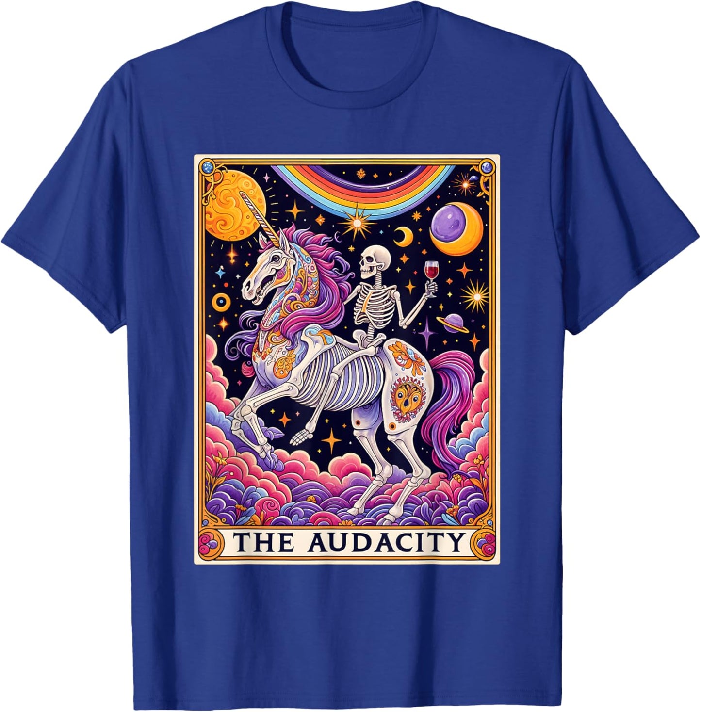 The Audacity Tarot Card Shirt Rainbow Skeleton Unicorn Lover T-Shirt - T-Shirt | Royal