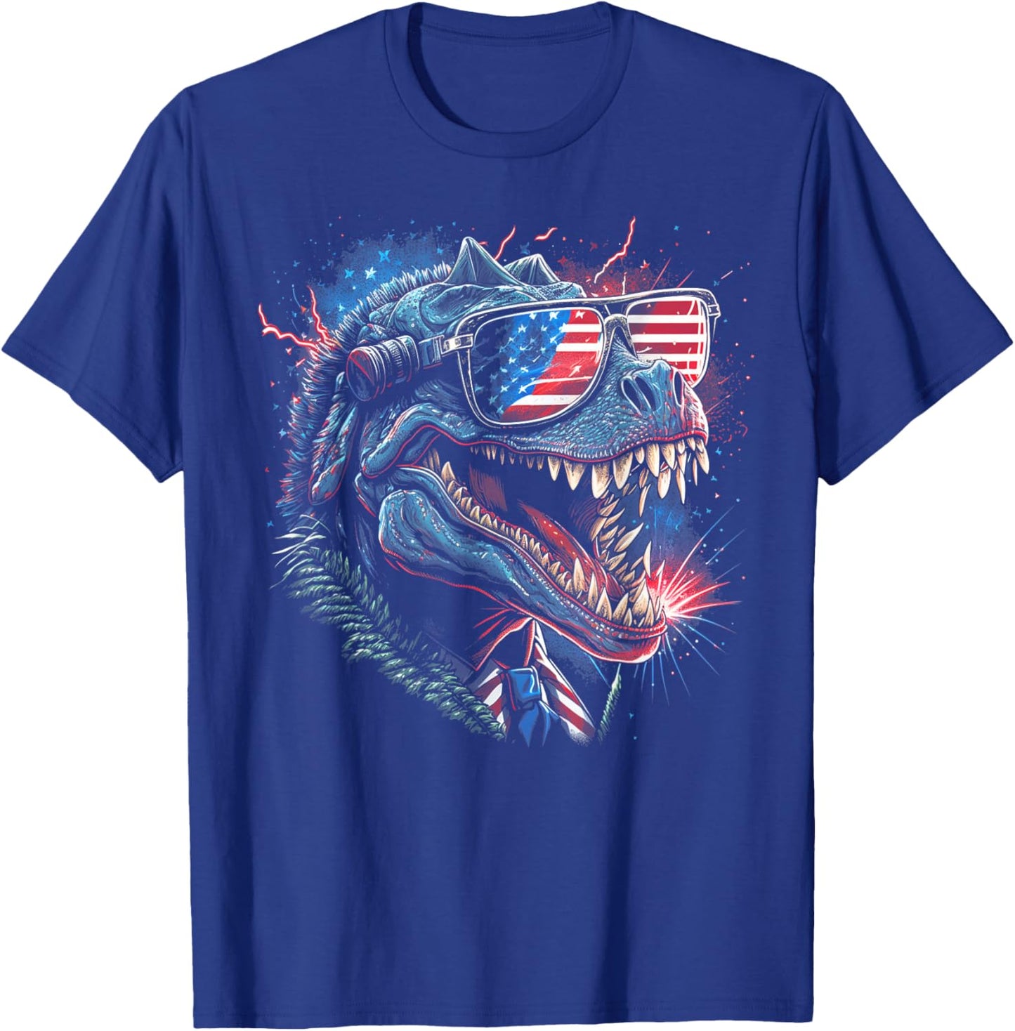 T Rex Dinosaur 4th of July American Flag USA America Funny T-Shirt - T-Shirt | Royal