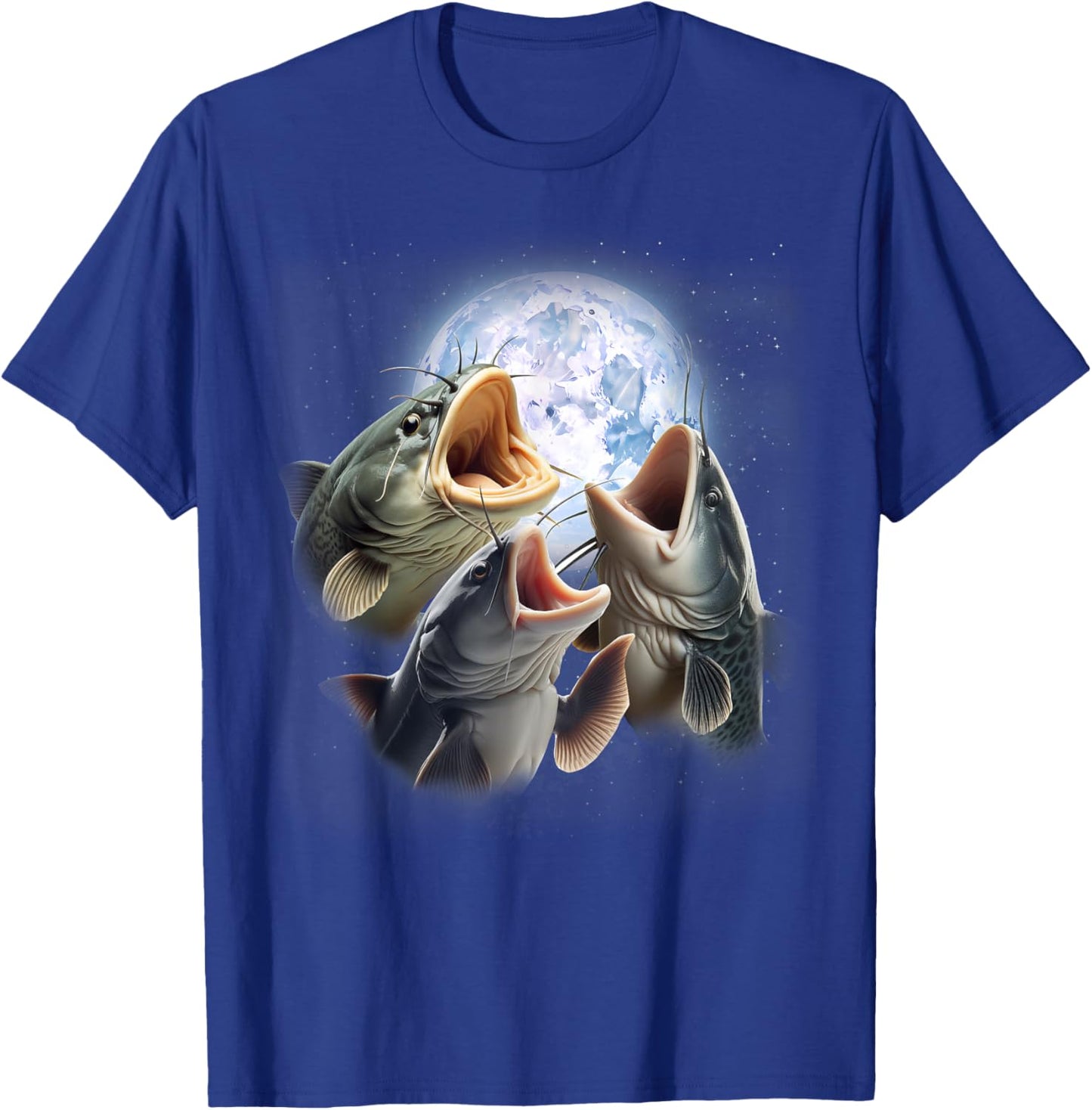 3 Catfish Howling At The Moon Funny Catfish Fishing Lover T-Shirt - T-Shirt | Royal