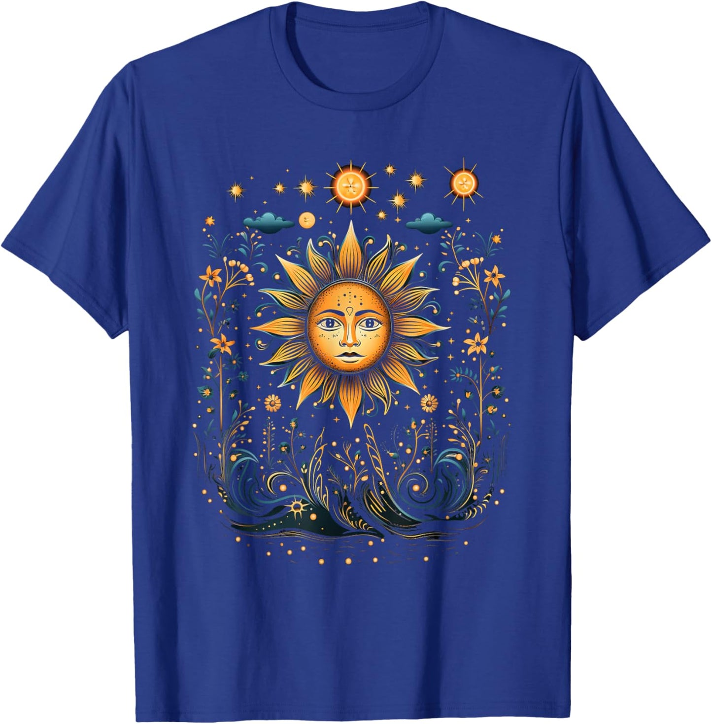Mystic Sun and Moon Woman Mystical Flowers Aesthetic T-Shirt - T-Shirt | Royal