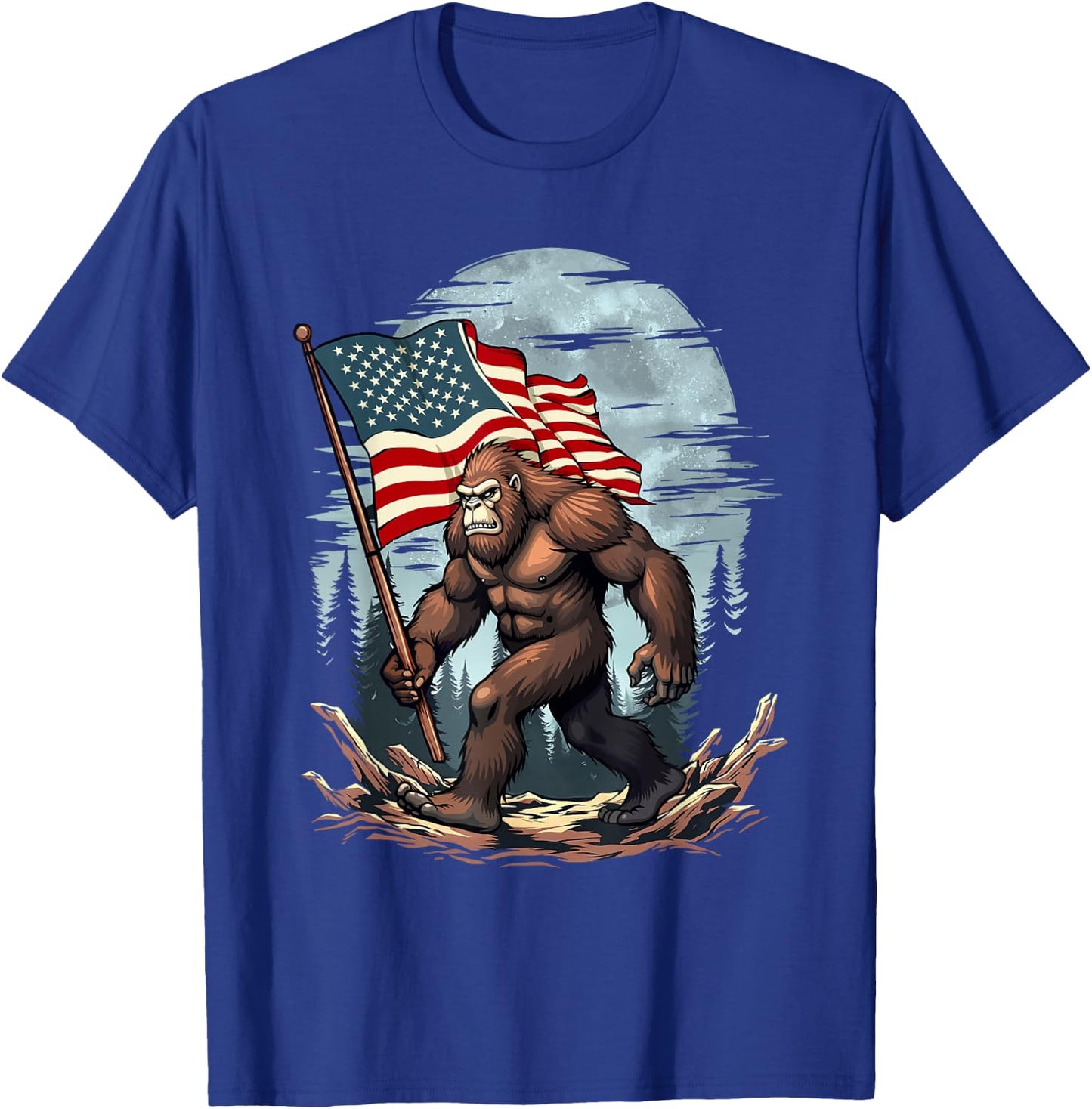 Patriotic Bigfoot - USA Flag 4th of July 4 T-Shirt - T-Shirt | Royal