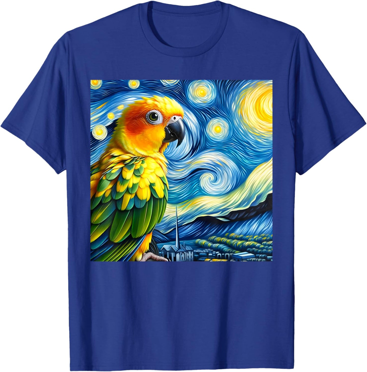 Sun Conure Mom Starry Night Sky Art Van Gogh Bird Parrot T-Shirt - T-Shirt | Royal
