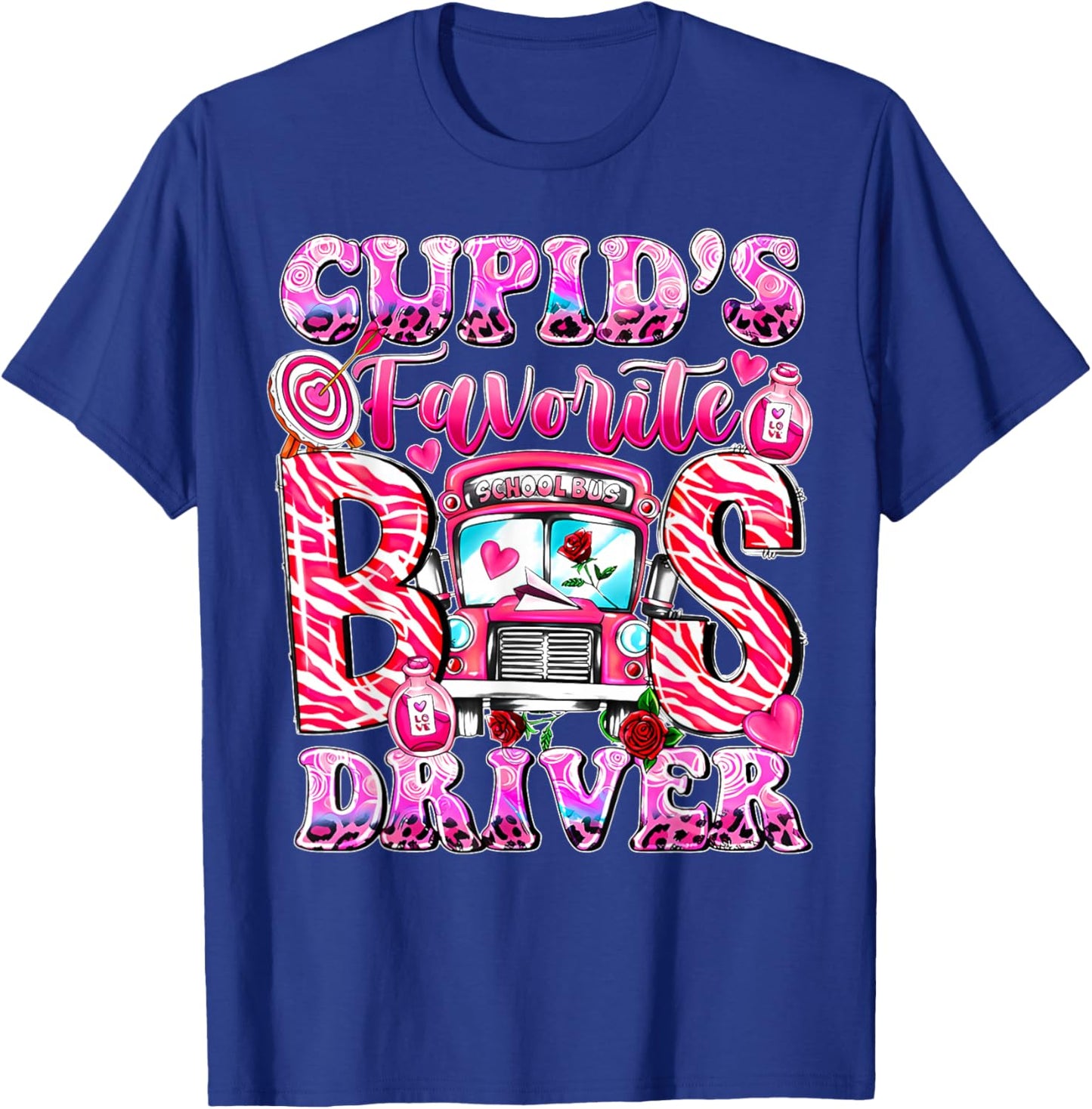 Groovy Cupid's Favorite School Bus Driver Valentine's Day T-Shirt - T-Shirt | Royal