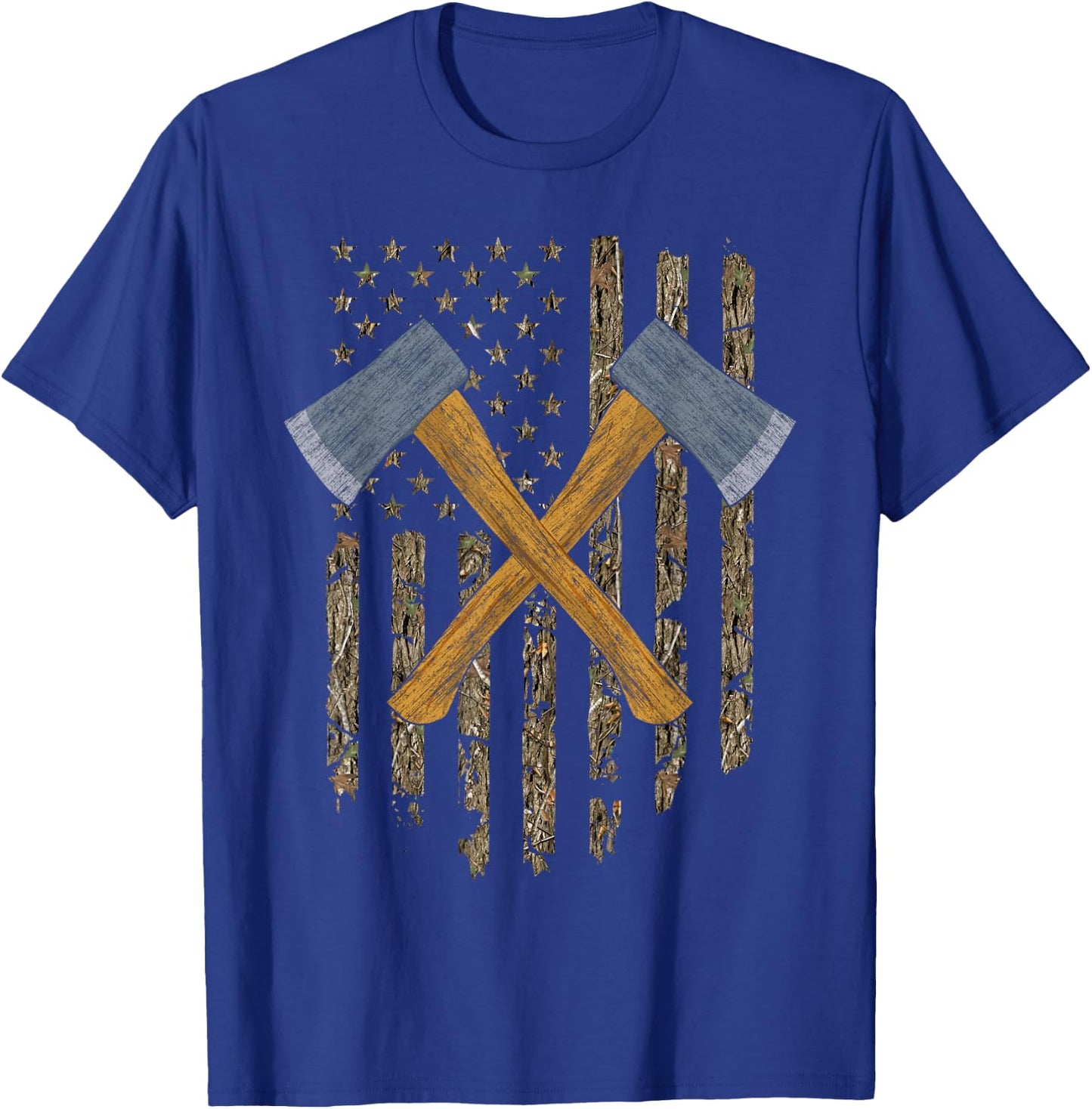 Axe Throwing Hatchets American Flag Tree Camouflage Vintage T-Shirt - T-Shirt | Royal