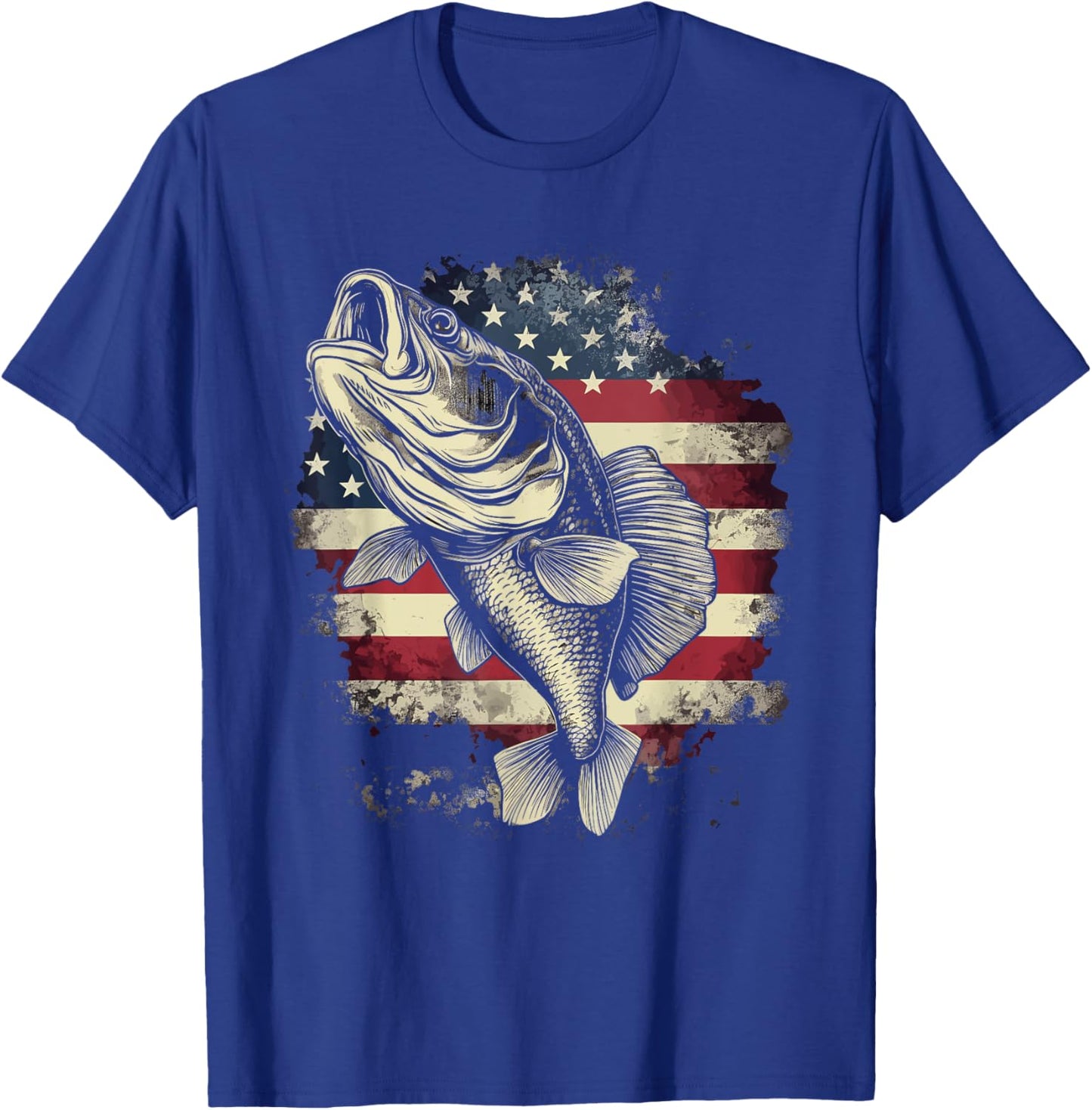 Patriotic Fishing 4th of July Men American Flag Bass Fishing T-Shirt - T-Shirt | Royal