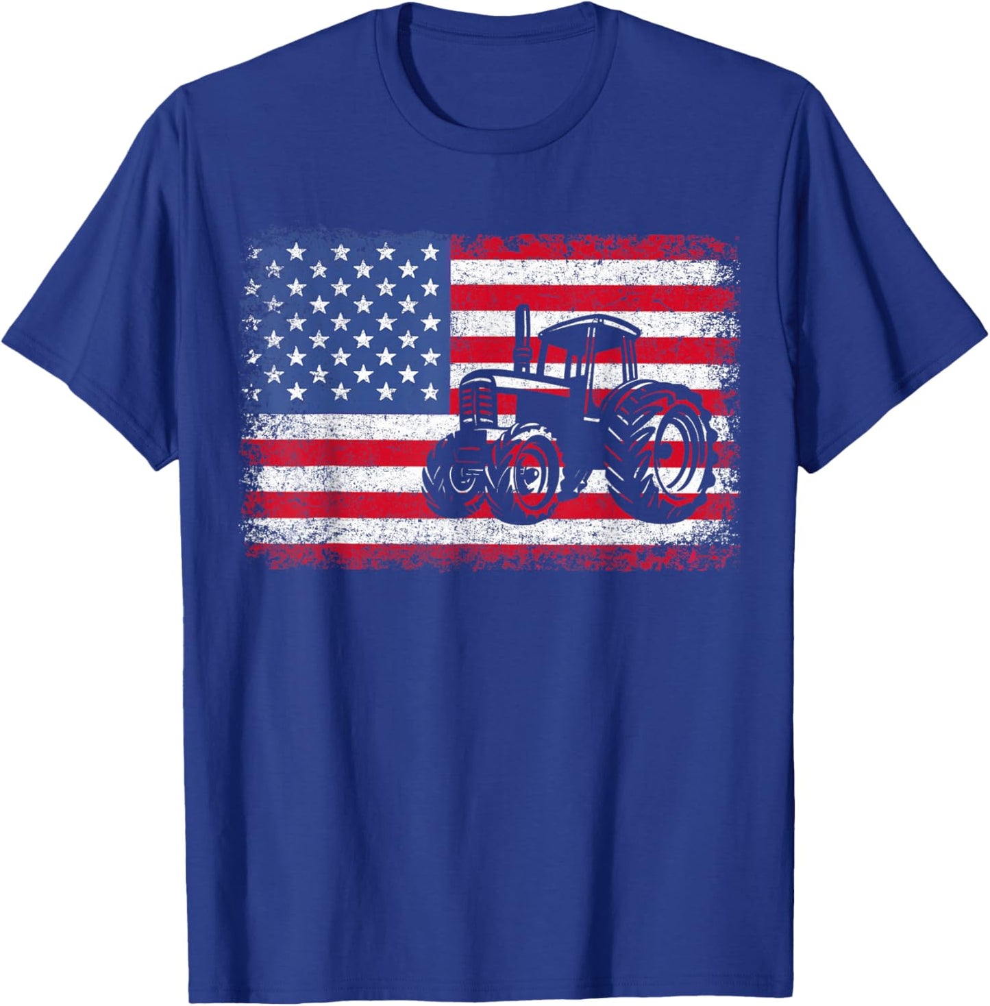 Farm Tractors USA Flag Patriotic Farming Gift Men Women Boys T-Shirt - T-Shirt | Royal