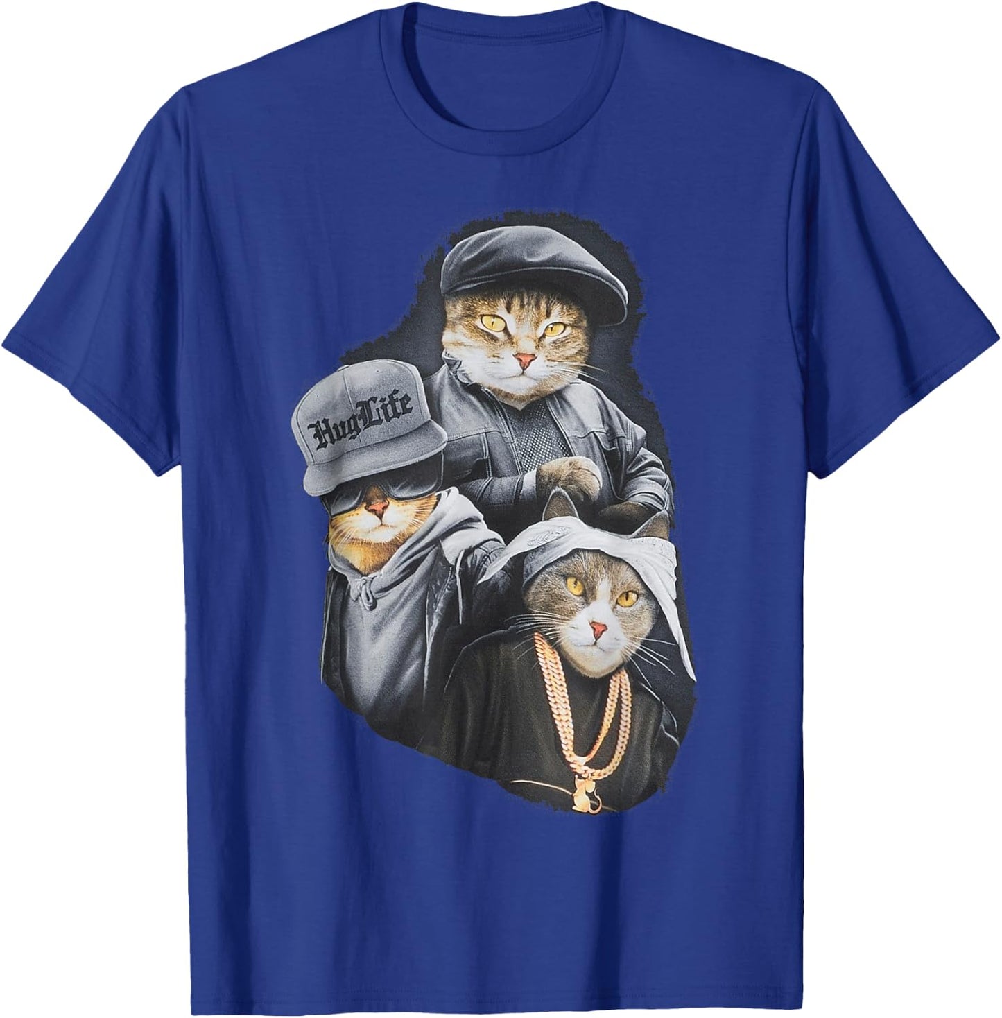 Hug Life Cat Designs Black Adult Classic Fit Modern Classic Cartoon Life T-Shirt - T-Shirt | Royal