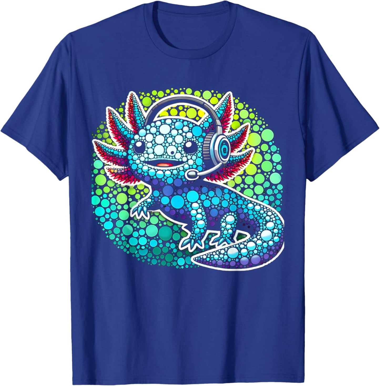 Gamer Axolotl Polka Dot Video Games Day Headphone Boys Youth T-Shirt - T-Shirt | Royal