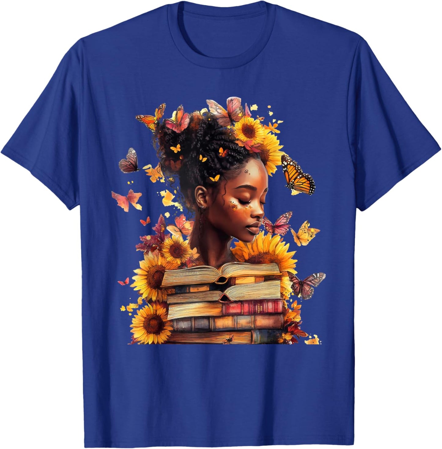 Queen Melanin Black Women Butterfly Sunflower Black History T-Shirt - T-Shirt | Royal