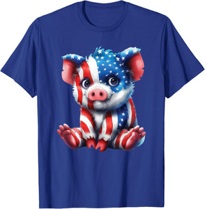 Red White and Blue Baby Pig T Shirt T-Shirt - T-Shirt | Royal