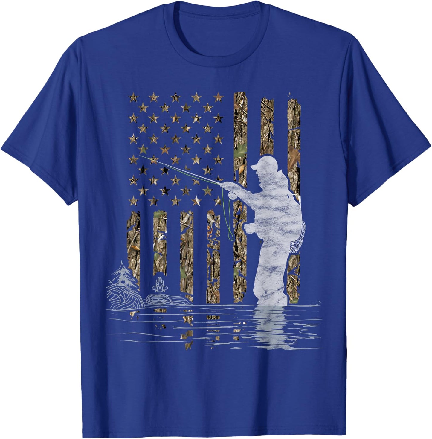 Fly Fishing Fisherman American Flag Camouflage Fly Tying T-Shirt - T-Shirt | Royal