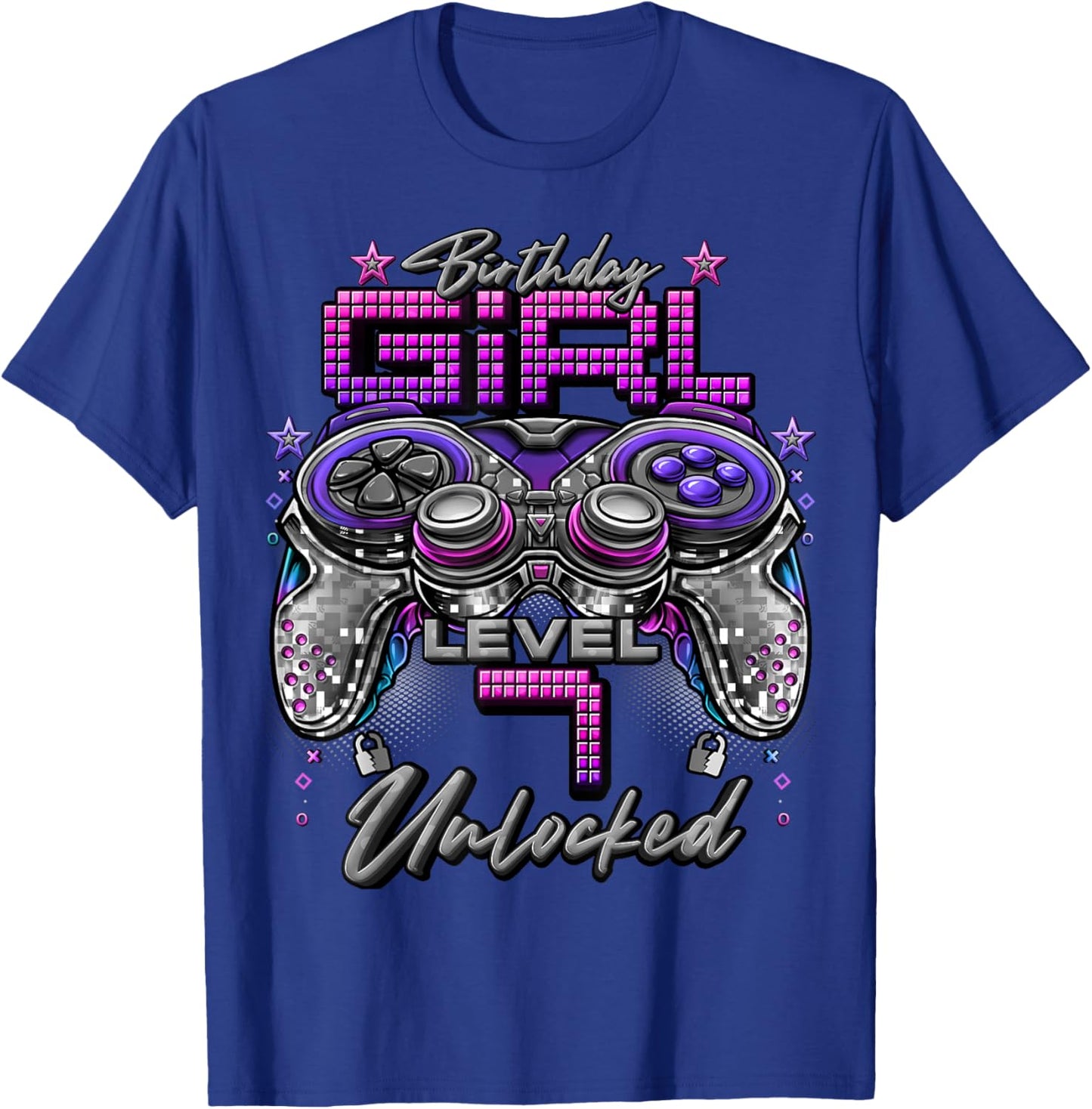 Gamer Girl Level 7 Unlocked 7th Birthday Video Gaming Girl T-Shirt - T-Shirt | Royal