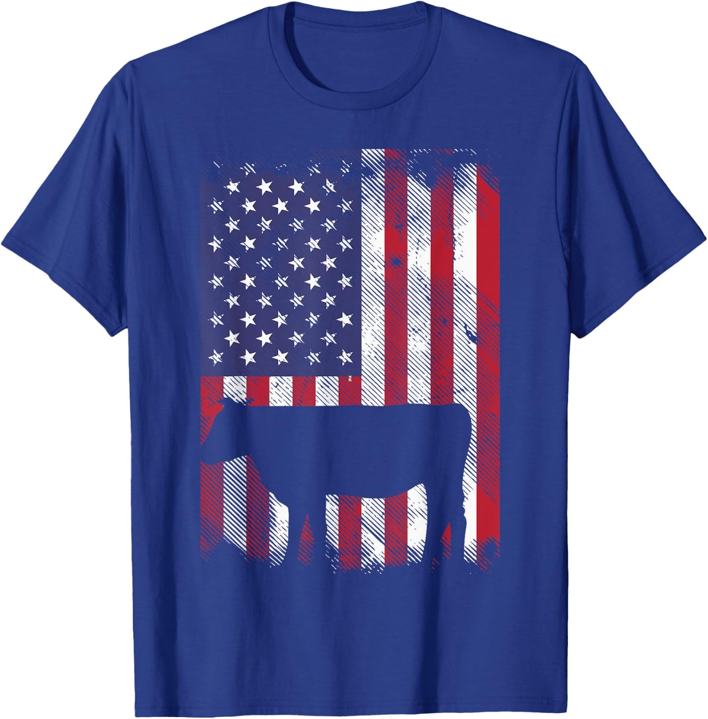 American Flag Cow Vintage Farm Animal Patriotic Farmer Gift T-Shirt - T-Shirt | Royal