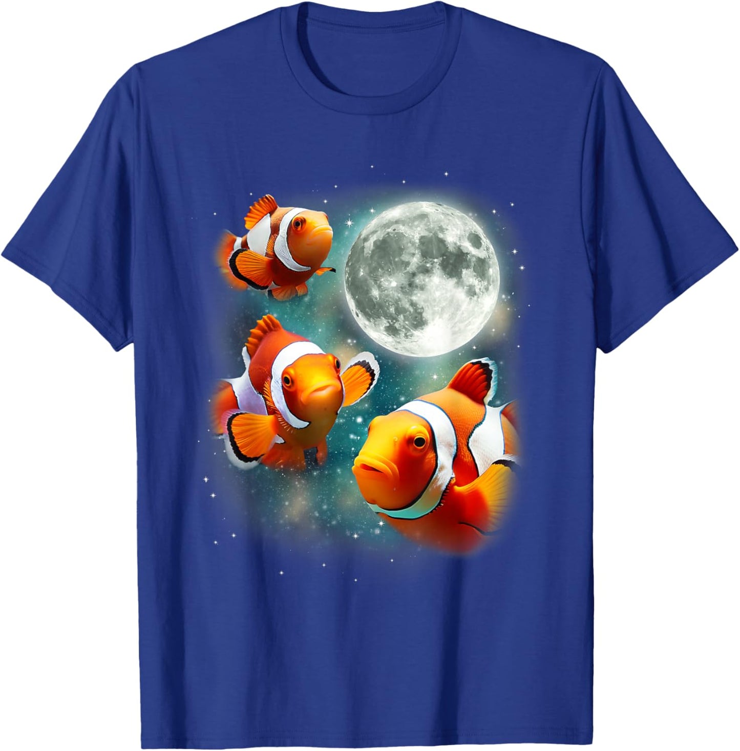 Three Clownfish Moon | Tropical Ocean Marine Clown Fish T-Shirt - T-Shirt | Royal