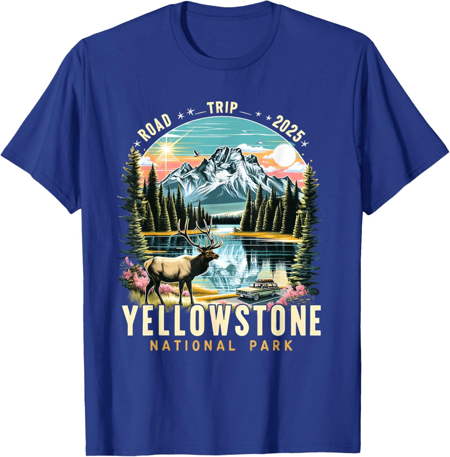 Yellowstone Road Trip 2025 Nature Adventure Souvenir Graphic T-Shirt - T-Shirt | Royal