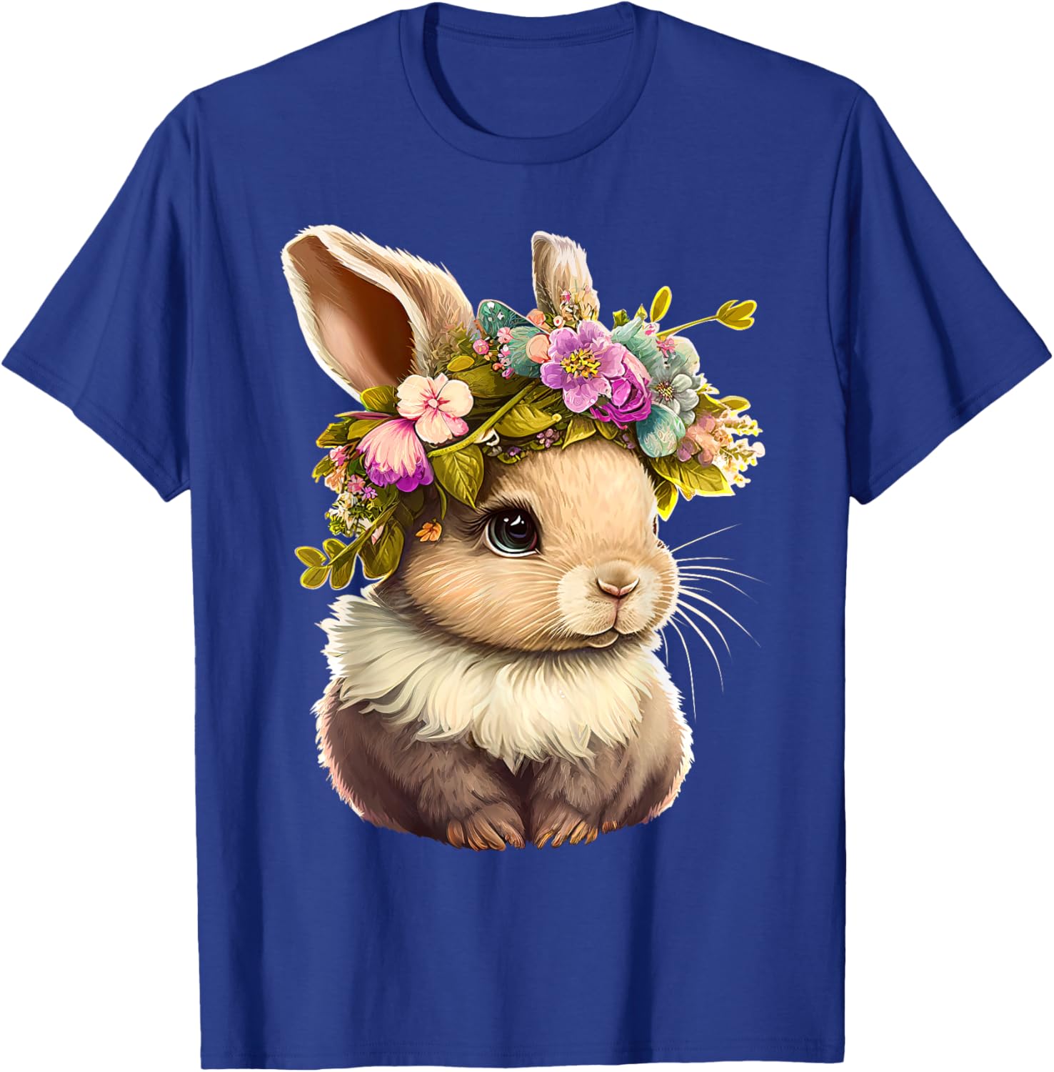 Easter Bunny Rabbit Women - Happy Bunny Flower Graphic Girls T-Shirt - T-Shirt | Royal