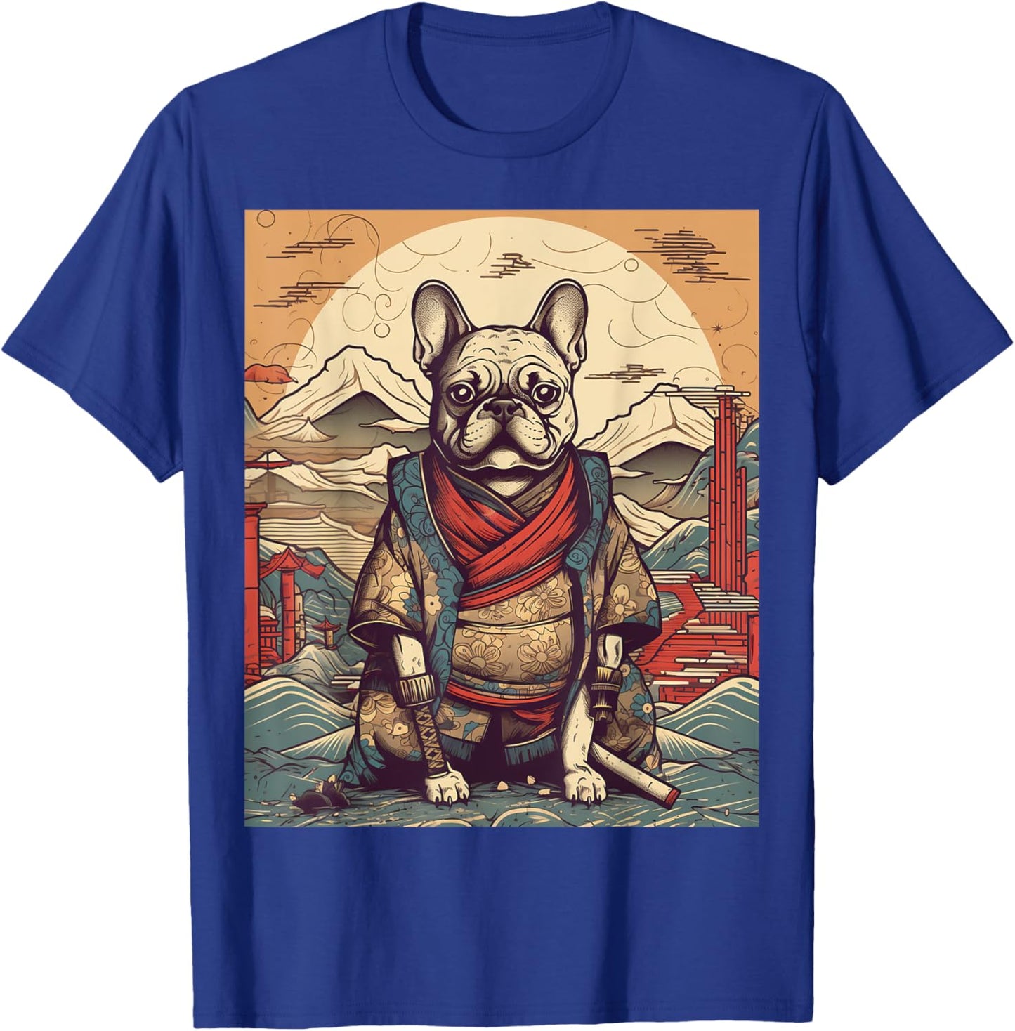 Vintage Japanese Art Samurai French Bulldog T-Shirt - T-Shirt | Royal