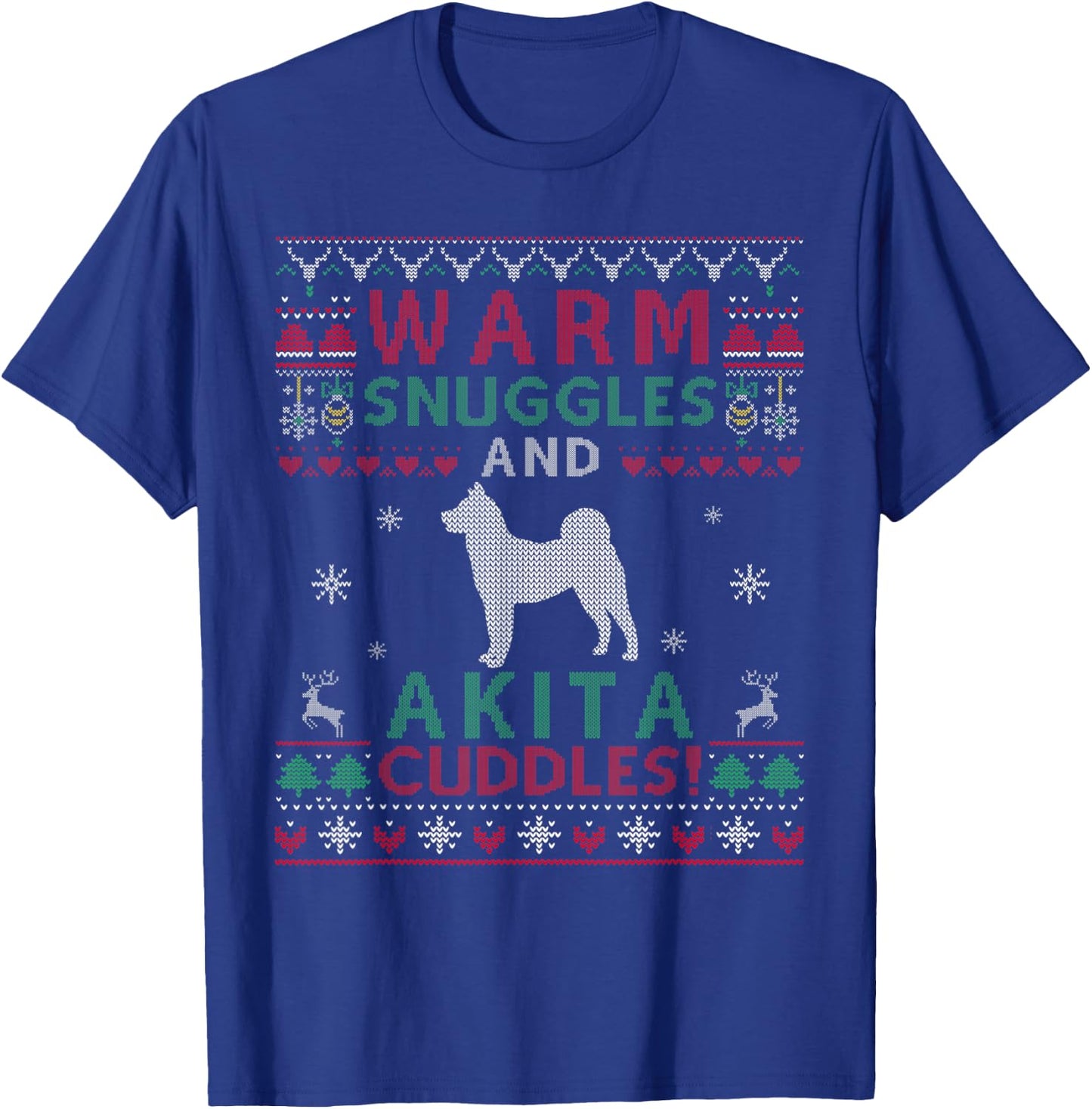 Christmas Akita Dog Ugly Sweater Style T-Shirt - T-Shirt | Royal